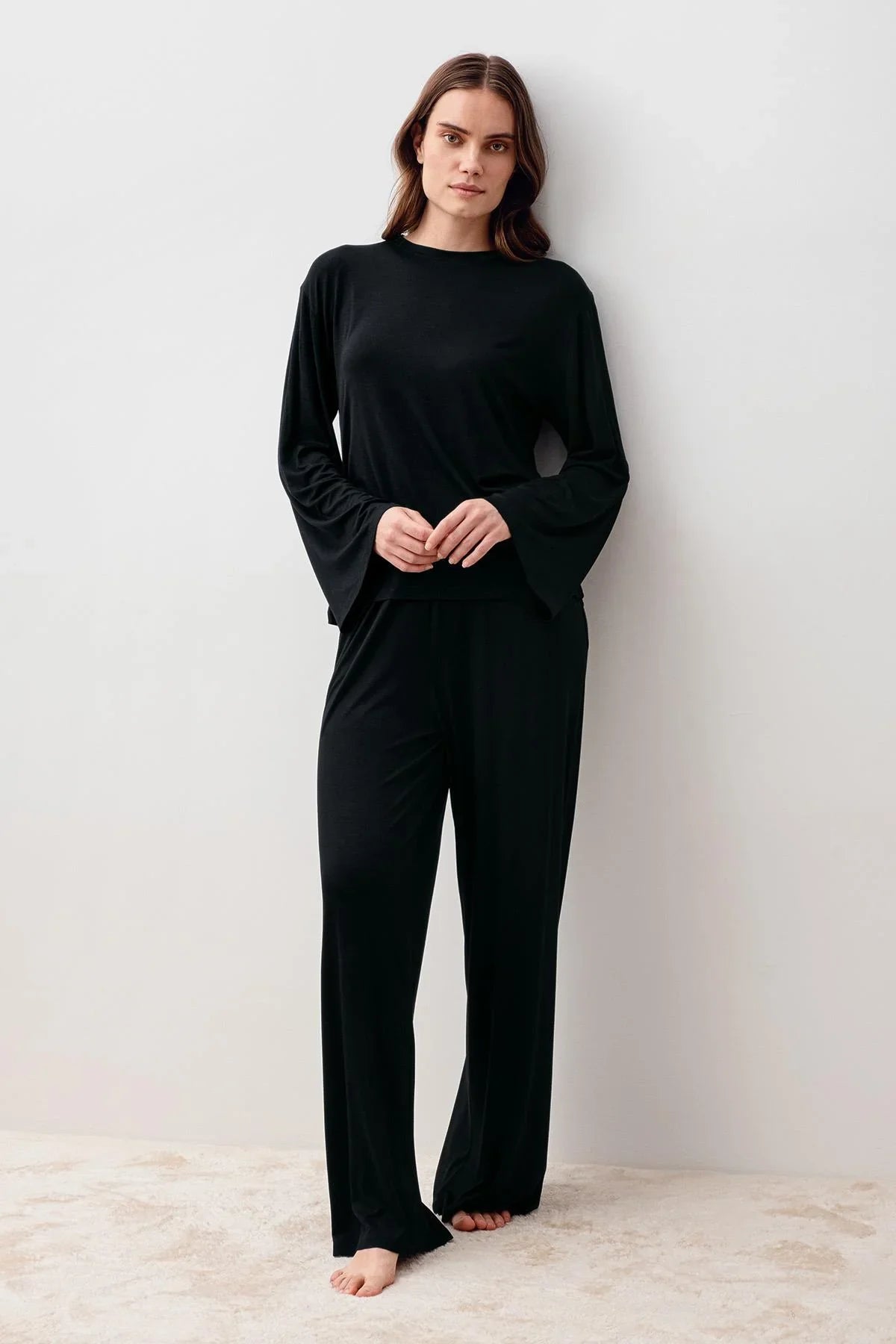 Uzun Kollu Oversize Basic Likralı Viskoz Alt Üst Takım 20210