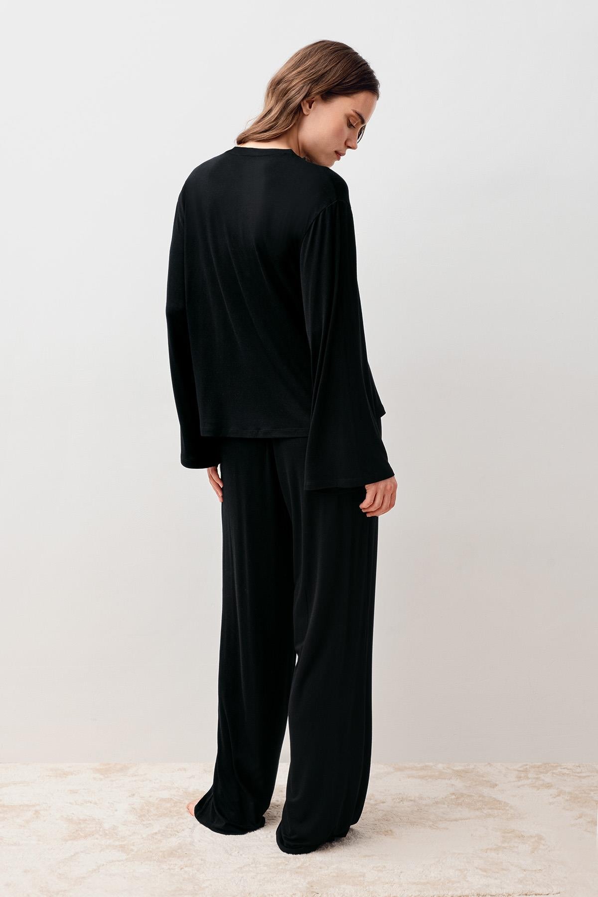 Uzun Kollu Oversize Basic Likralı Viskoz Alt Üst Takım 20210
