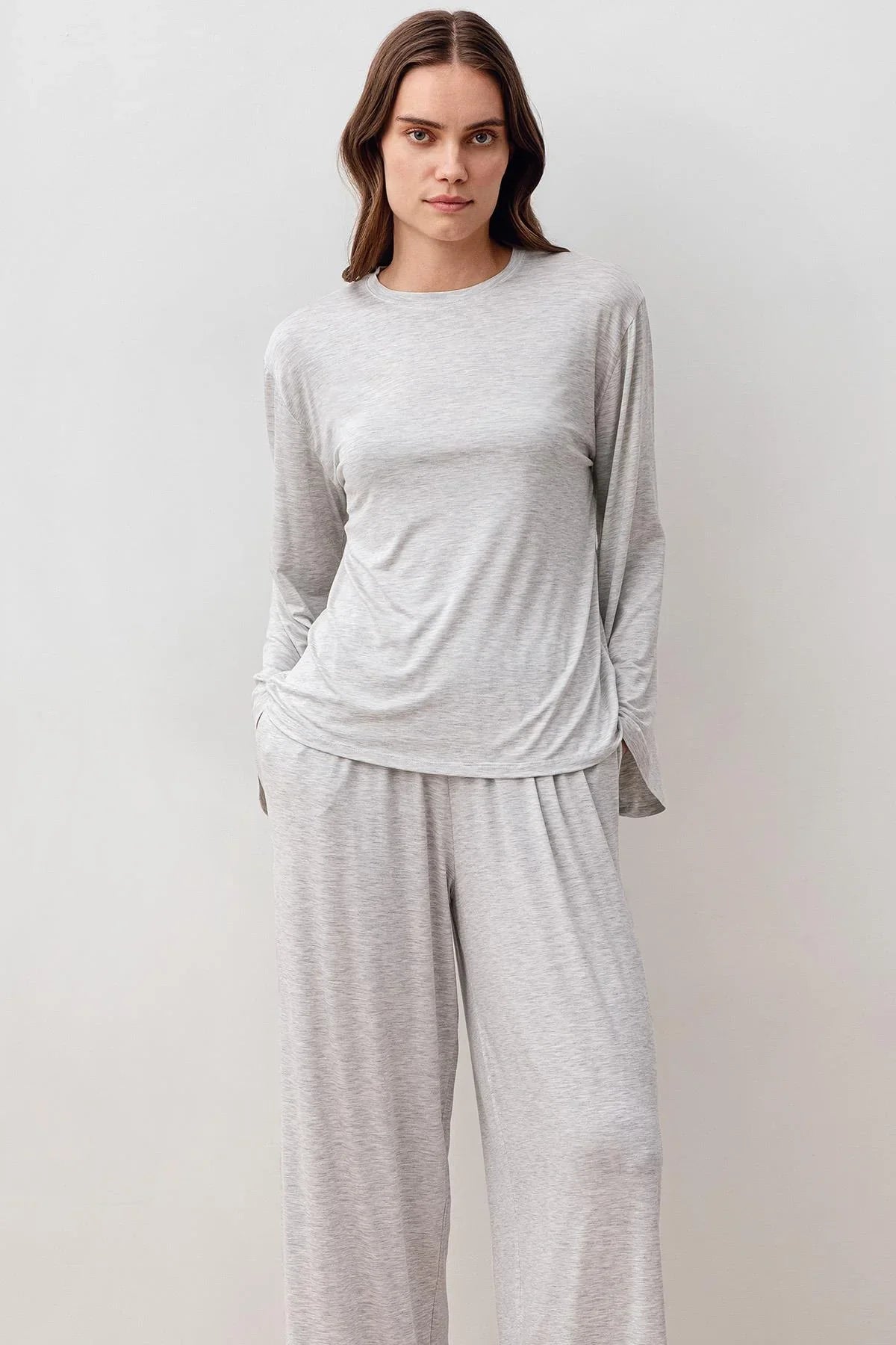 Uzun Kollu Oversize Basic Likralı Viskoz Alt Üst Takım 20210
