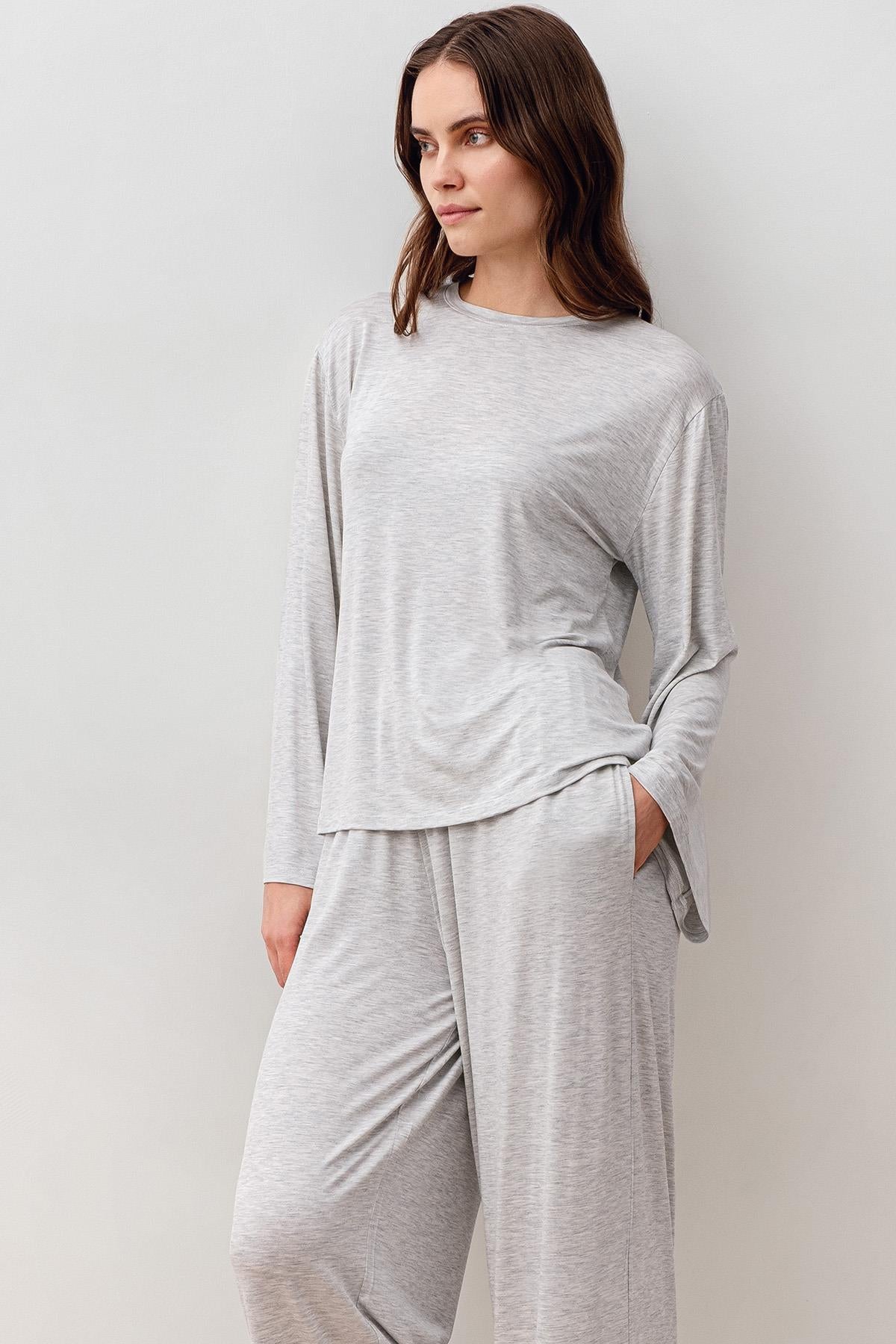 Uzun Kollu Oversize Basic Likralı Viskoz Alt Üst Takım 20210