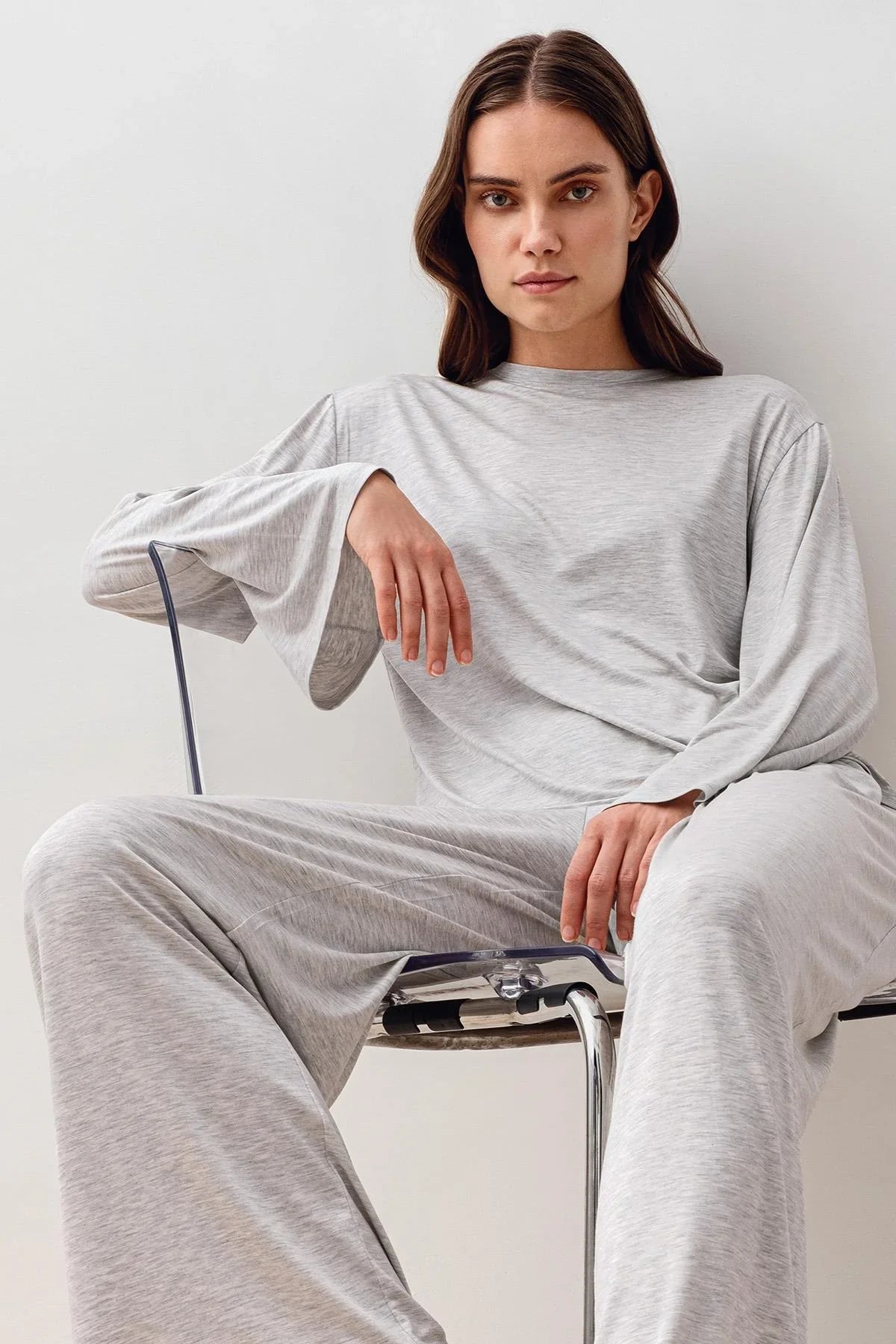 Uzun Kollu Oversize Basic Likralı Viskoz Alt Üst Takım 20210