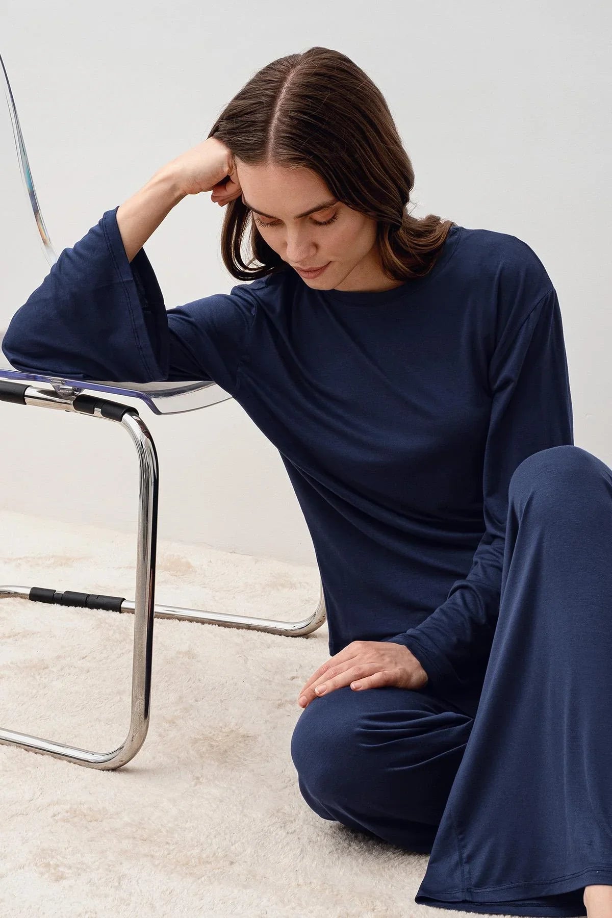 Uzun Kollu Oversize Basic Likralı Viskoz Alt Üst Takım 20210