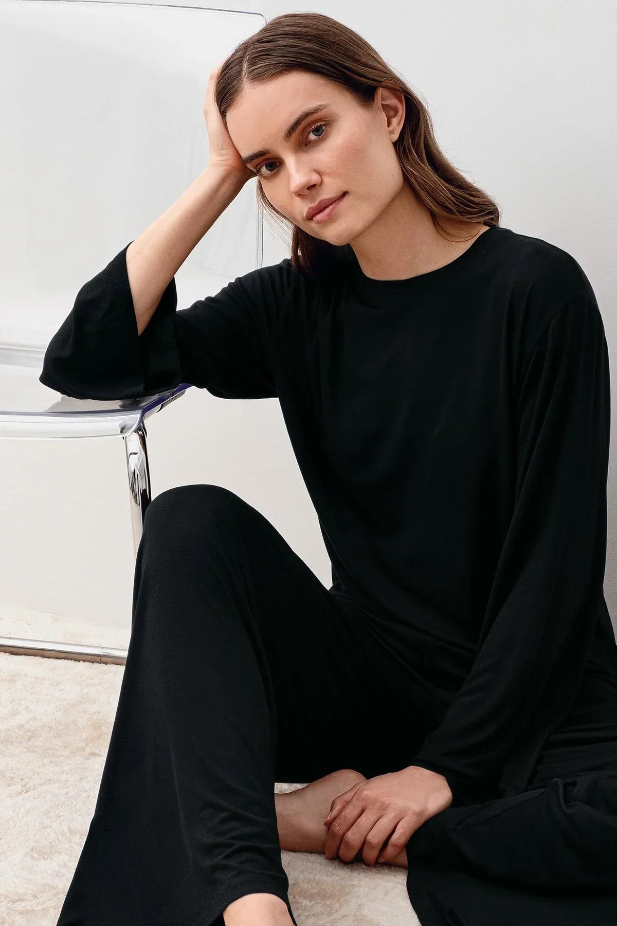 Uzun Kollu Oversize Basic Likralı Viskoz Alt Üst Takım 20210