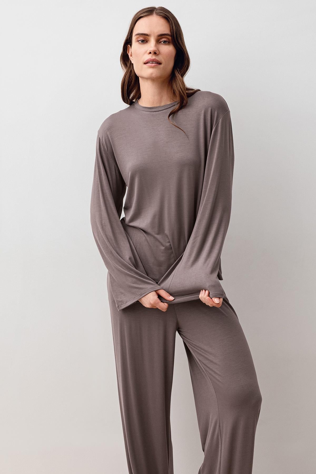 Uzun Kollu Oversize Basic Likralı Viskoz Alt Üst Takım 20210