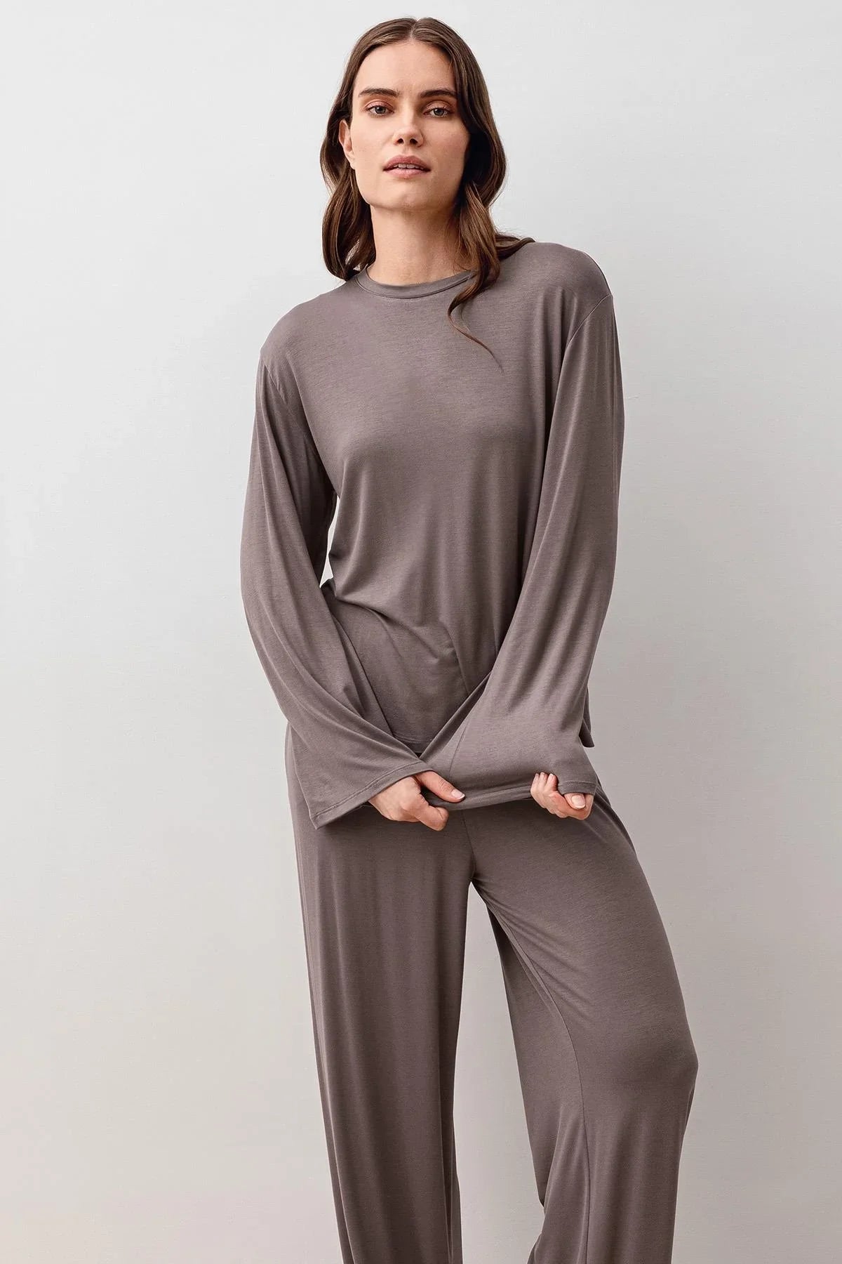 Uzun Kollu Oversize Basic Likralı Viskoz Alt Üst Takım 20210