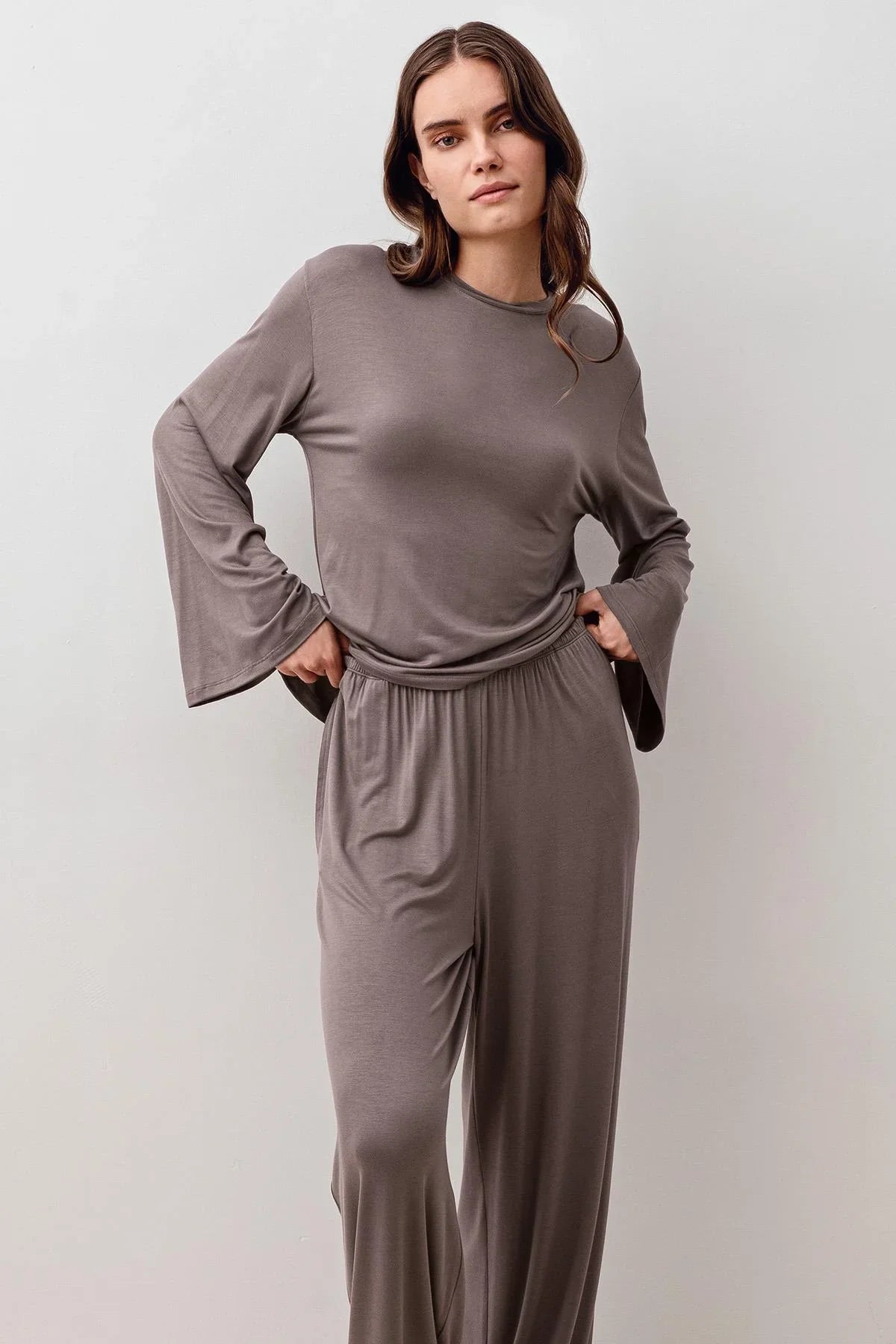 Uzun Kollu Oversize Basic Likralı Viskoz Alt Üst Takım 20210
