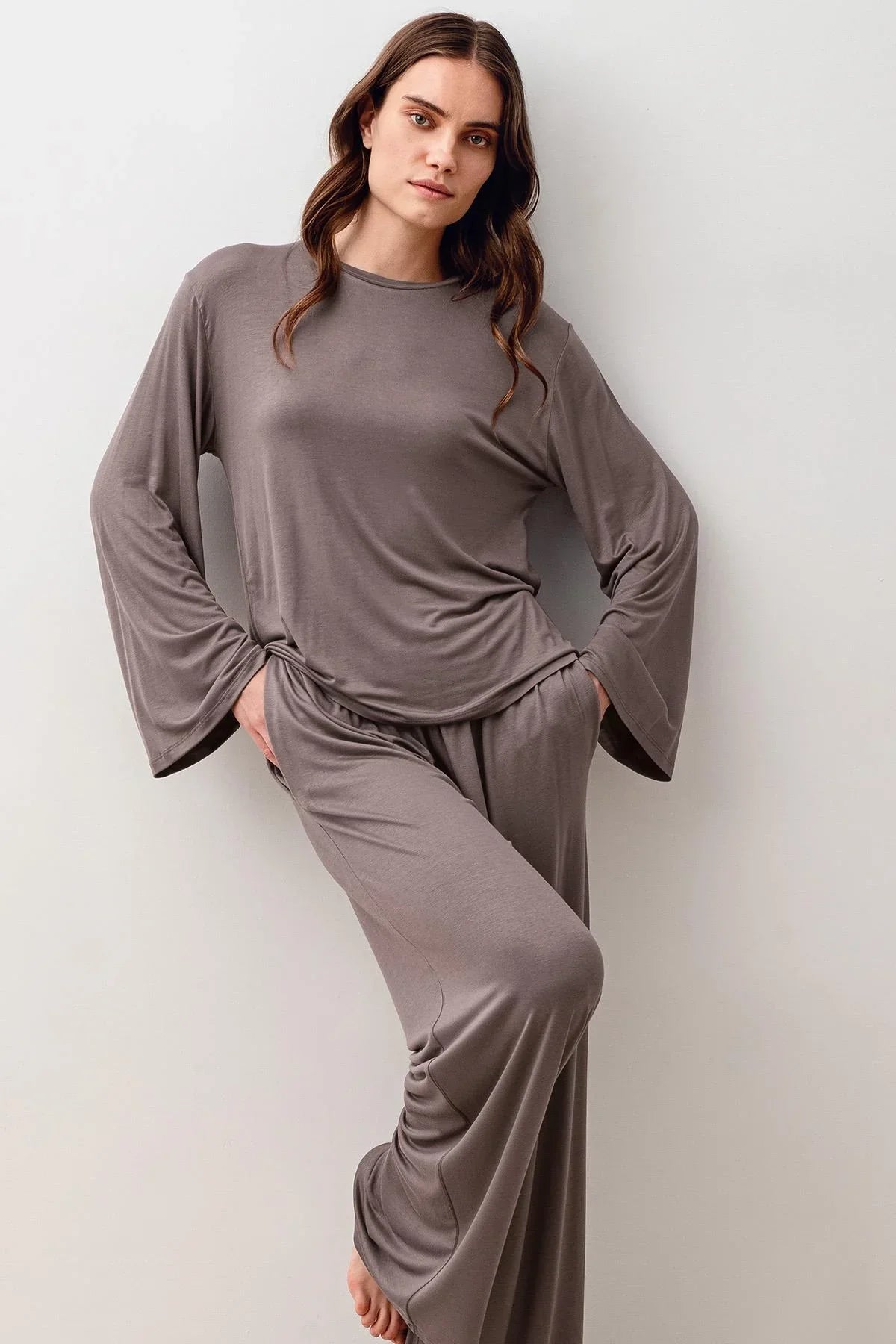 Uzun Kollu Oversize Basic Likralı Viskoz Alt Üst Takım 20210
