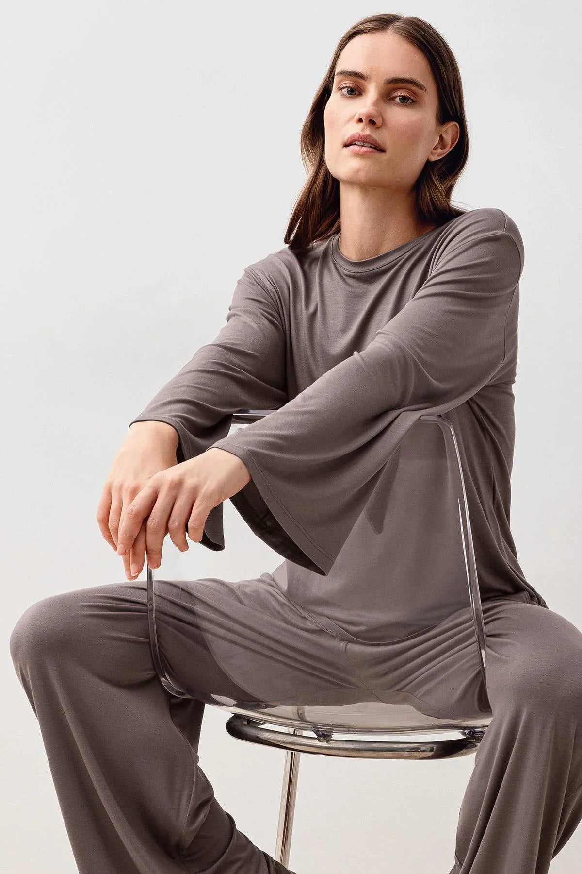 Uzun Kollu Oversize Basic Likralı Viskoz Alt Üst Takım 20210