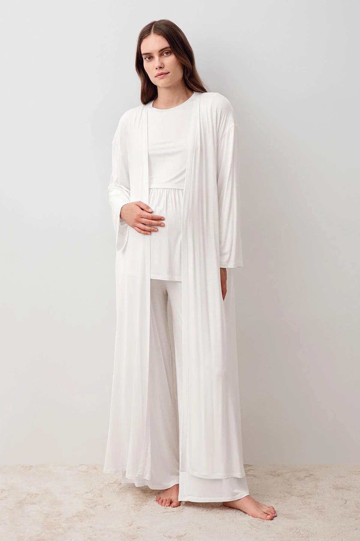 Long Sleeve Flexible Viscose Maternity Robe and Pajama Set 20312