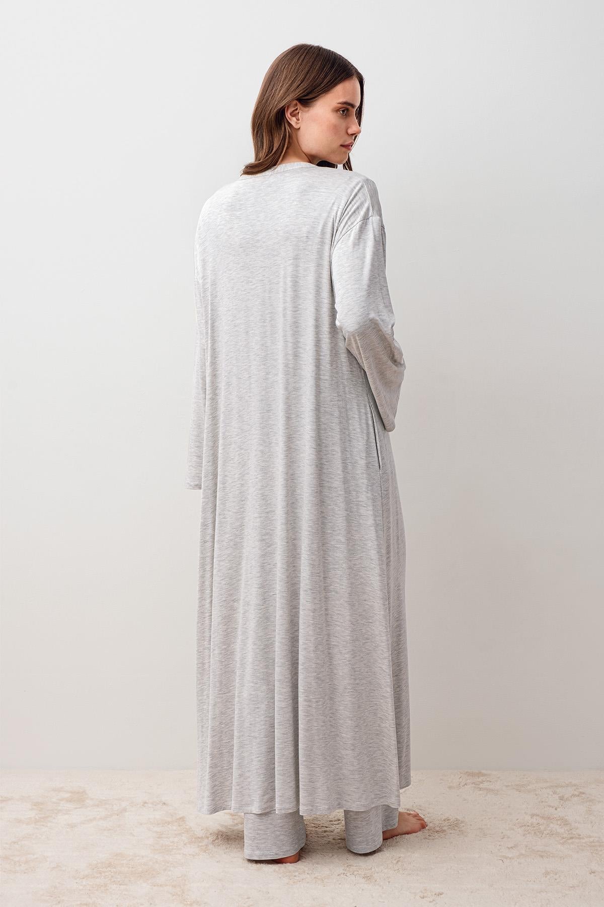 Uzun Kollu Esnek Viskoz Hamile Sabahlık Pijama Takım 20312