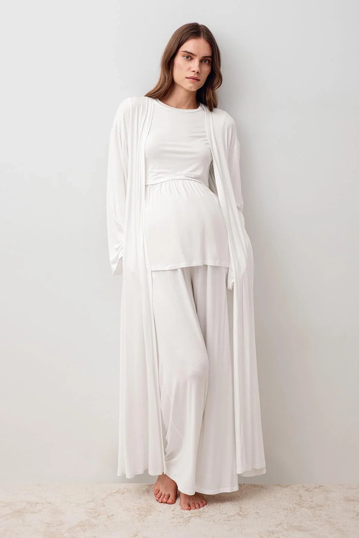 Long Sleeve Flexible Viscose Maternity Robe and Pajama Set 20312