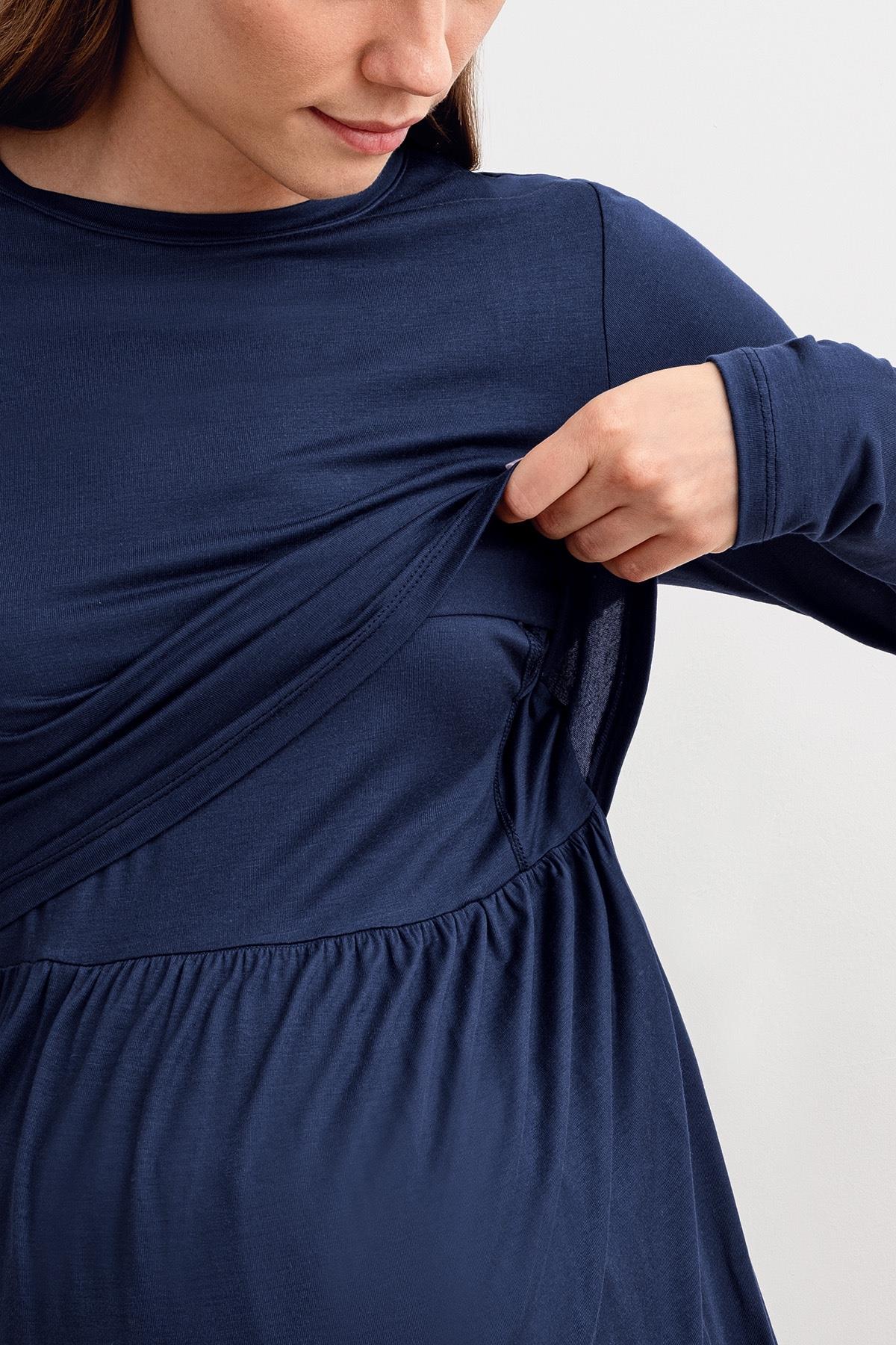 Uzun Kollu Esnek Viskoz Hamile Sabahlık Pijama Takım 20312