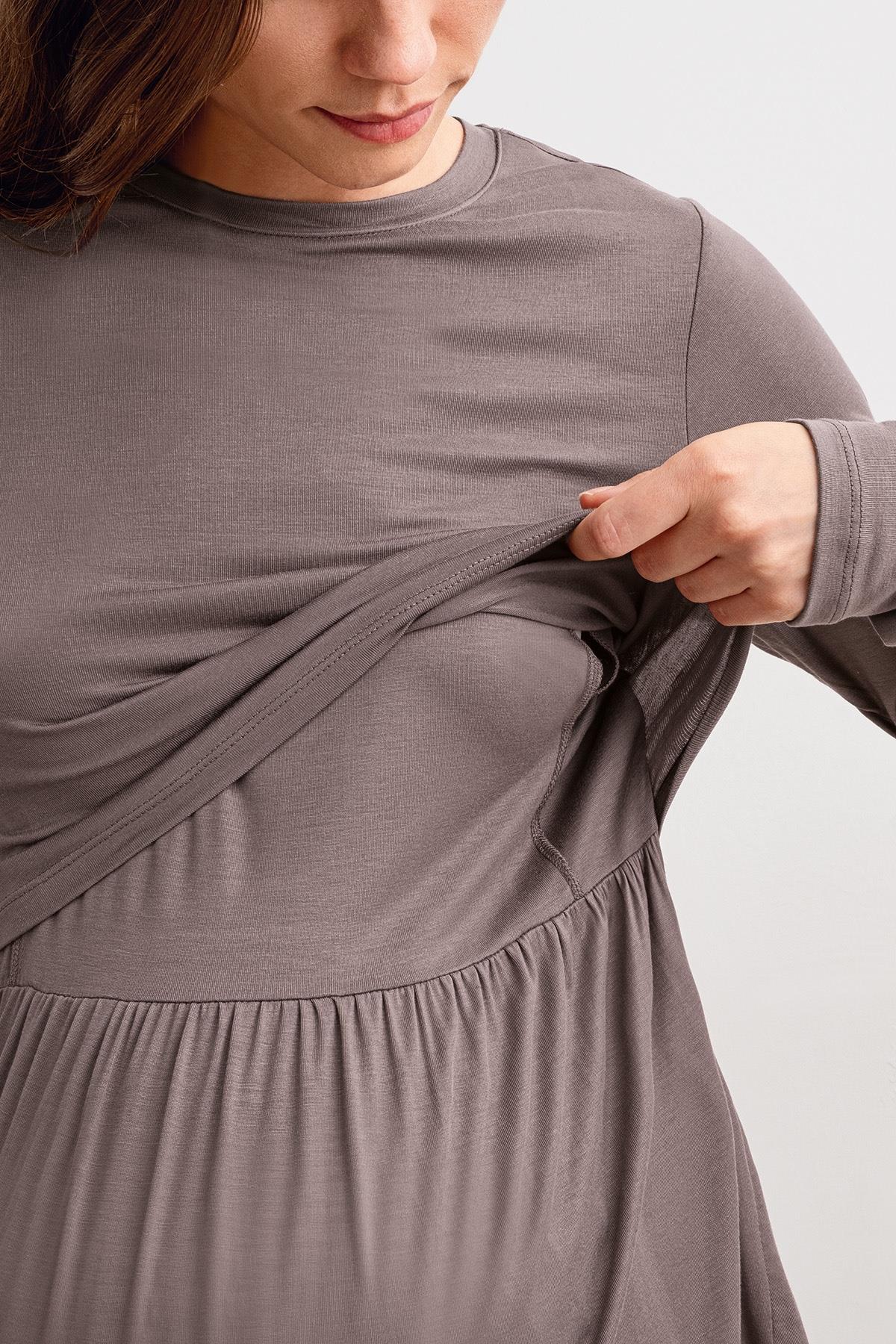 Uzun Kollu Esnek Viskoz Hamile Sabahlık Pijama Takım 20312