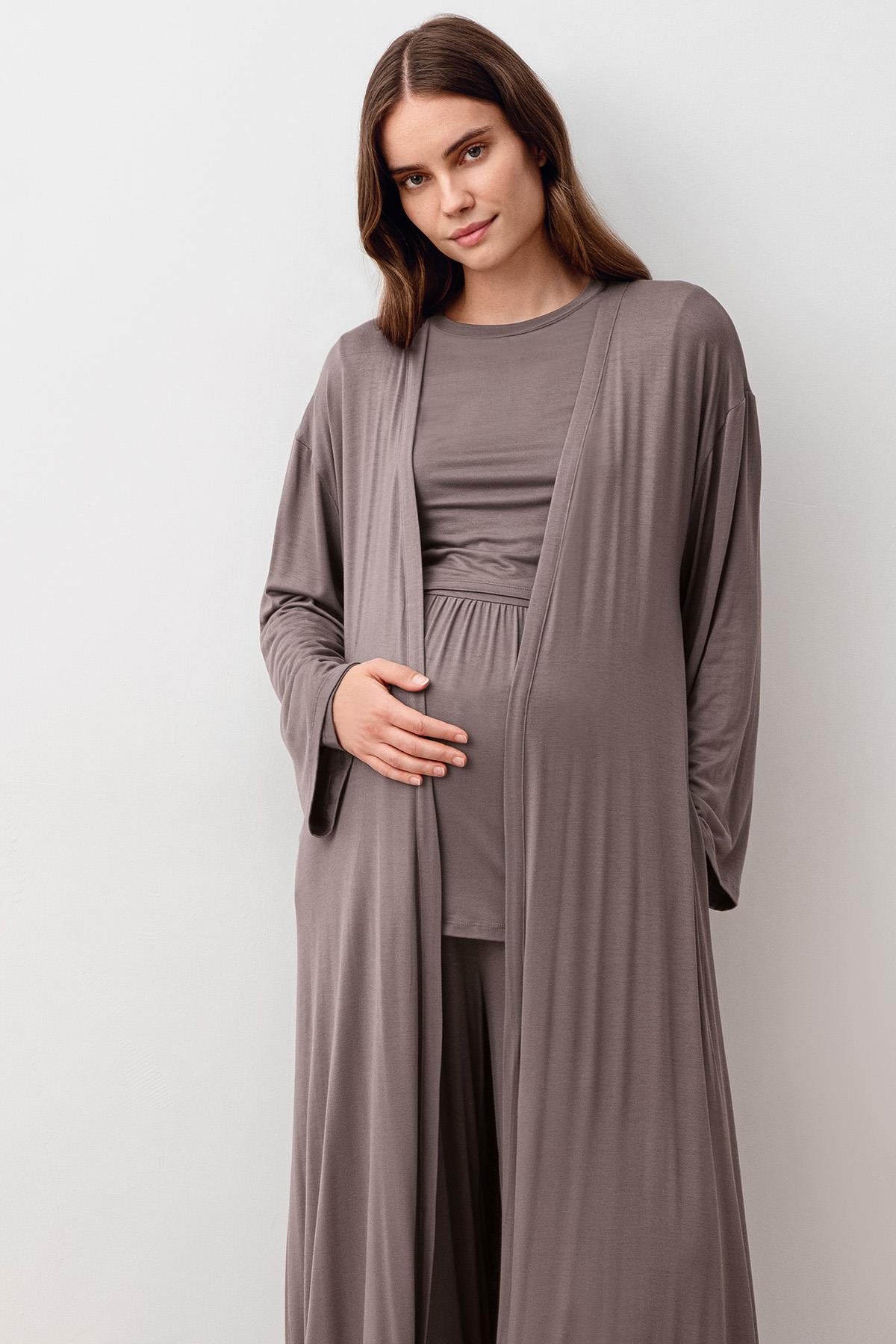 Uzun Kollu Esnek Viskoz Hamile Sabahlık Pijama Takım 20312