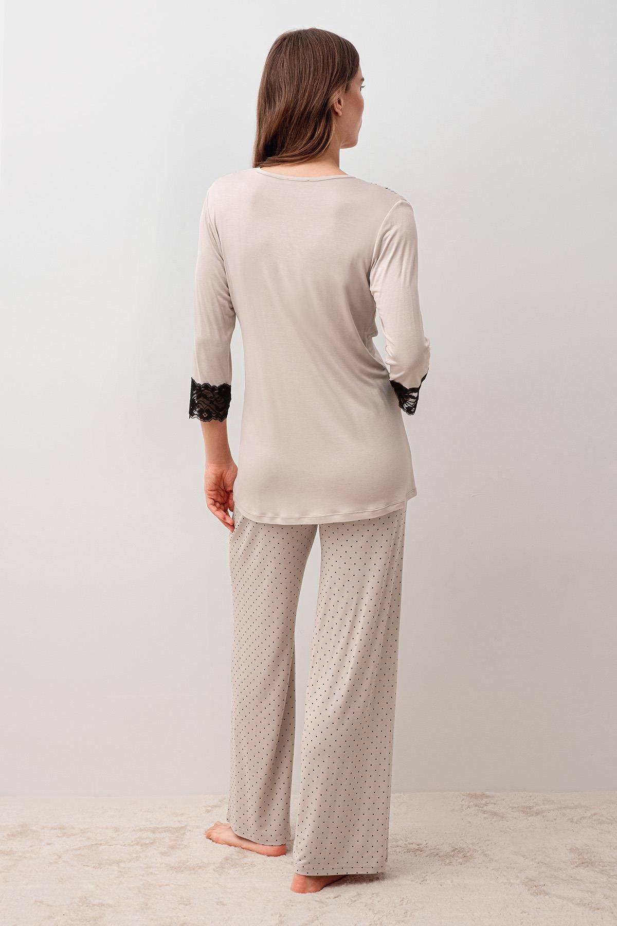 Uzun Kollu Puantiyeli Likralı Viskoz Hamile Sabahlık Pijama Takım 20307