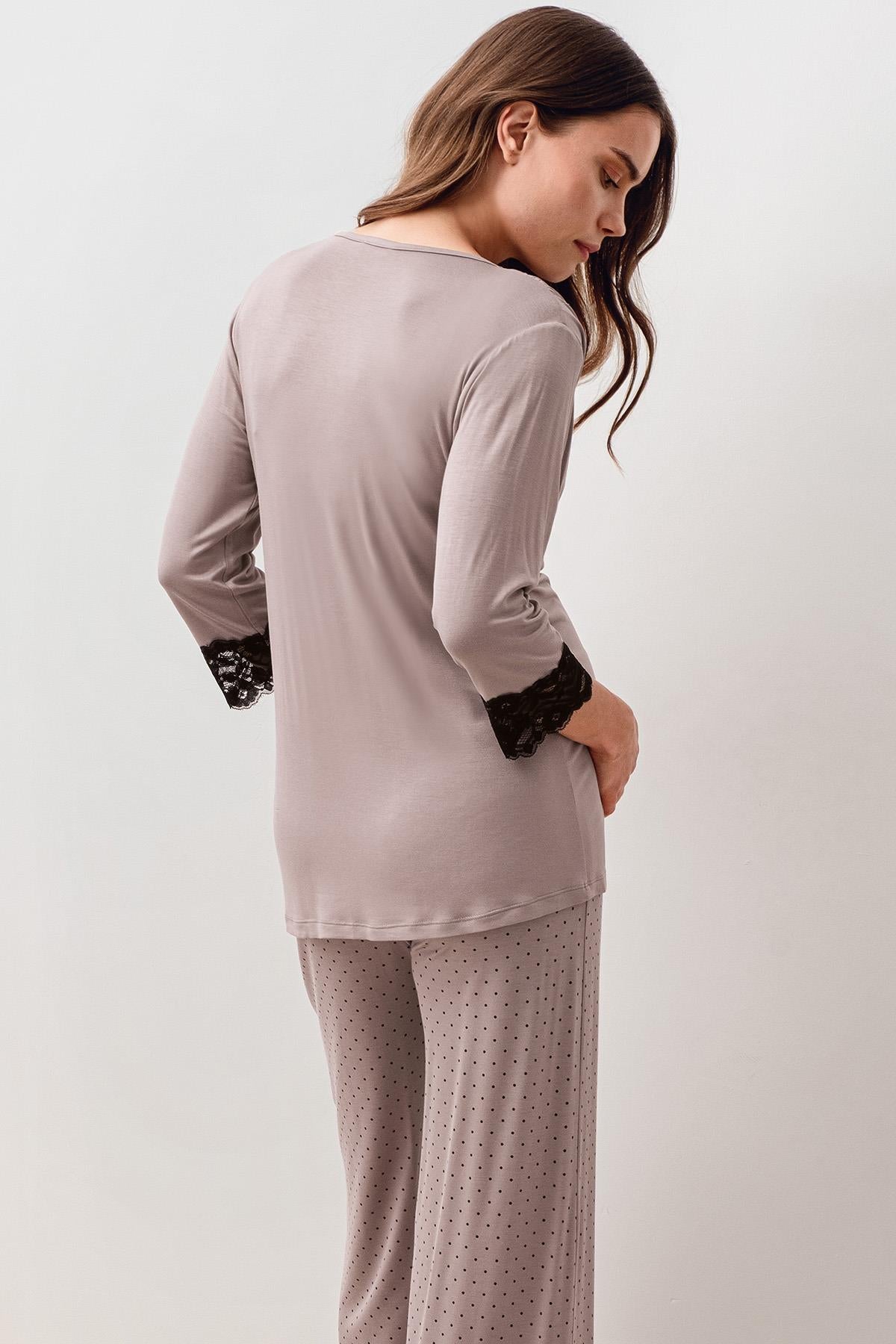 Uzun Kollu Puantiyeli Likralı Viskoz Hamile Sabahlık Pijama Takım 20307
