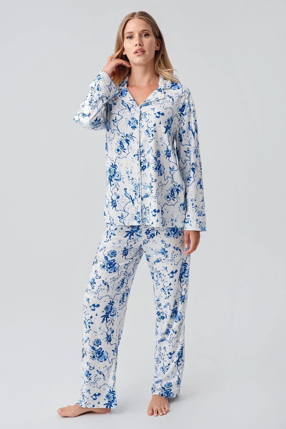 Termal Uzun Kollu Düğmeli Desenli Esnek Yumuşak Dokulu Pijama Takım 18222