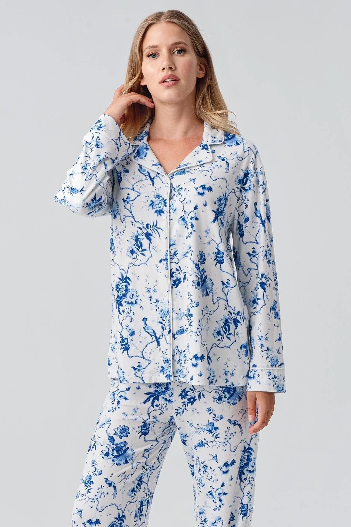 Termal Uzun Kollu Düğmeli Desenli Esnek Yumuşak Dokulu Pijama Takım 18222