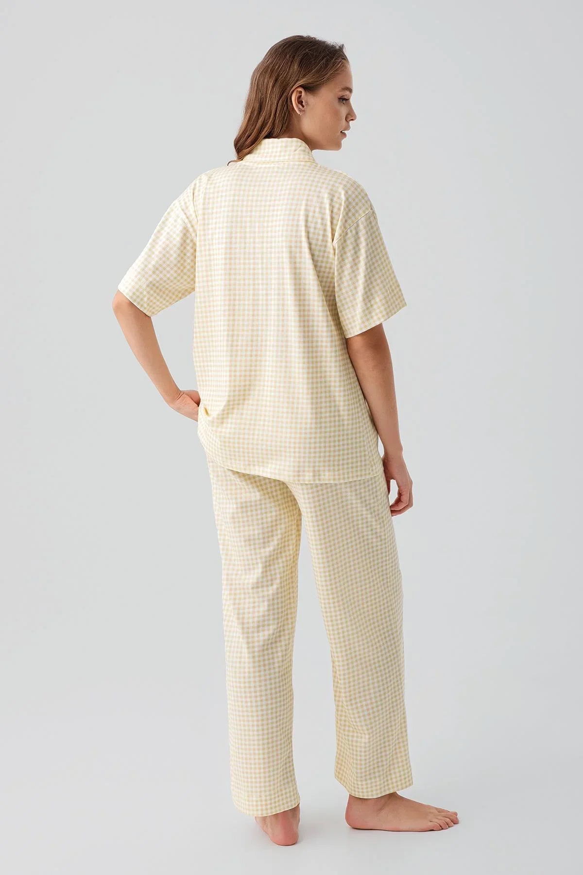 Kısa Kollu Düğmeli Cepli Pötikare Pamuklu Pijama Takım 19201 - Artış Collection