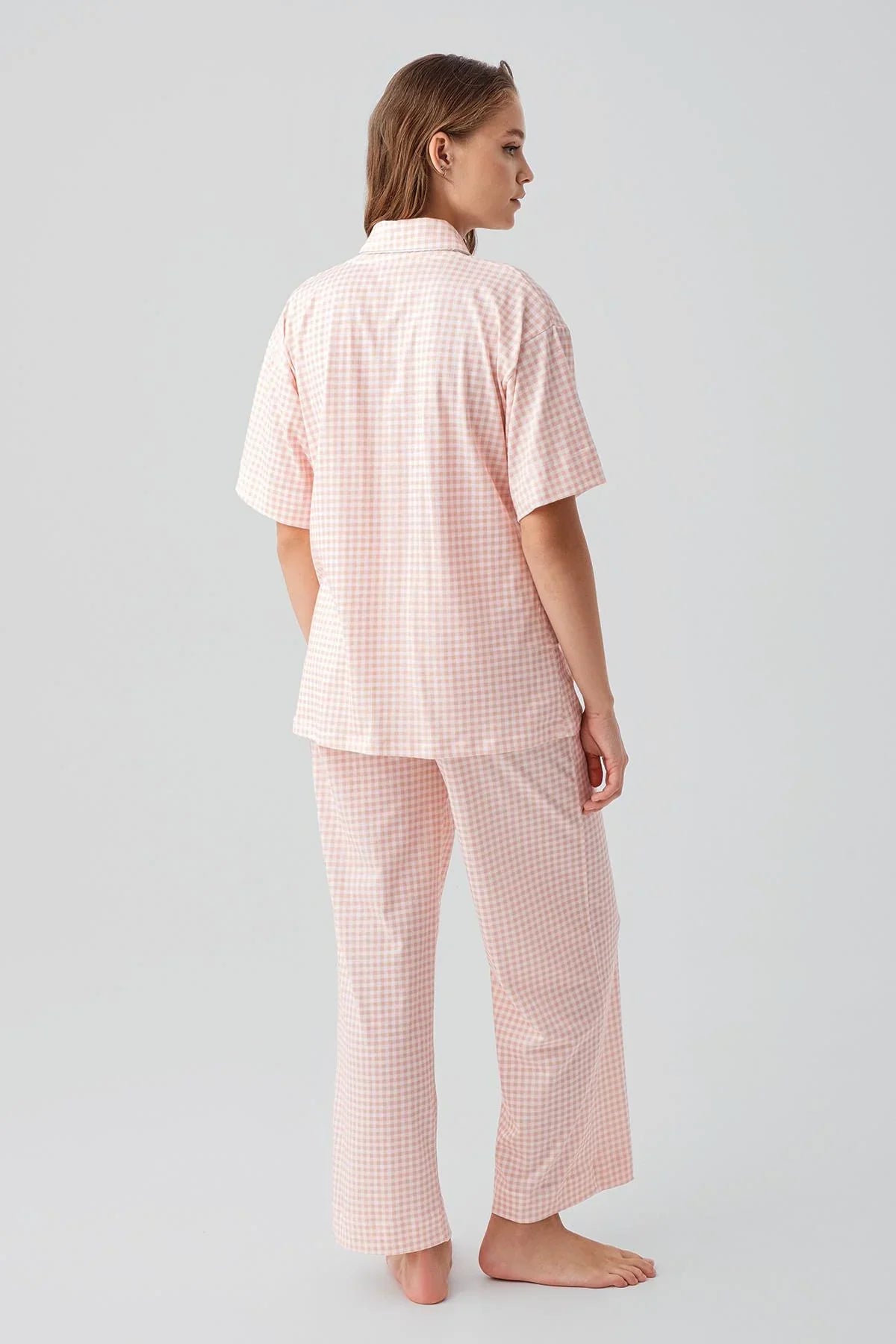 Kısa Kollu Düğmeli Cepli Pötikare Pamuklu Pijama Takım 19201 - Artış Collection