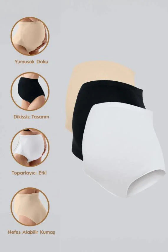 Seamless (Dikişsiz) Yumuşak Dokulu Esnek Hamile Külodu 3'lü Paket 27K02 - Artış Collection