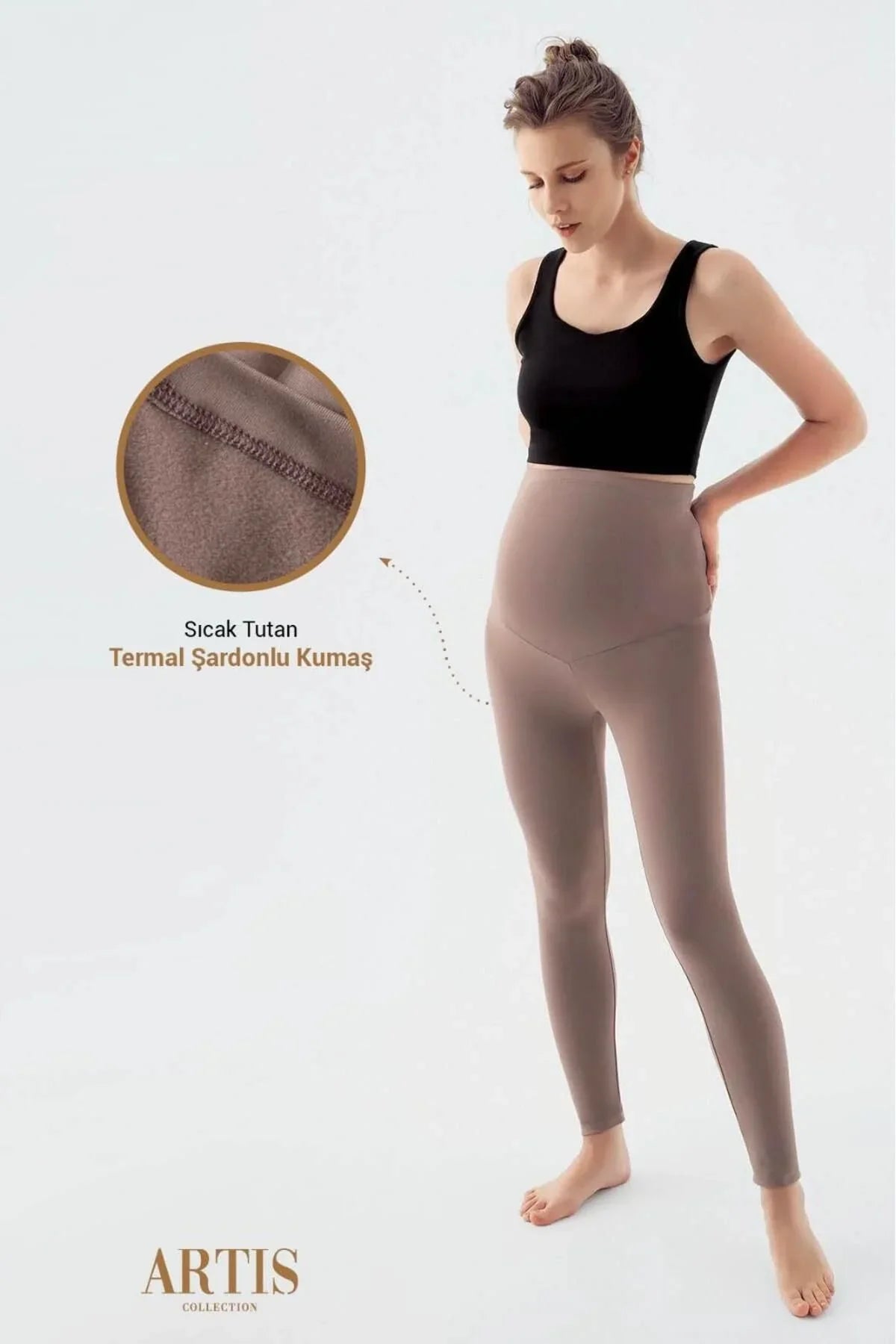 Termal Şardonlu Sıcak Tutan Esnek Beli Ayarlanabilir Kışlık Hamile Tayt T10