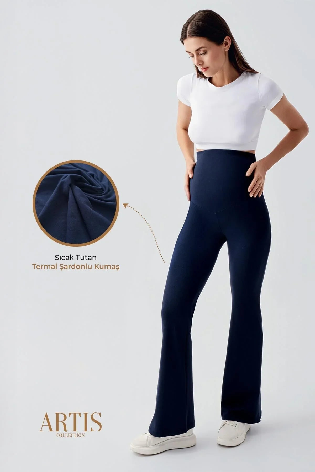 Termal Şardonlu Sıcak Tutan Esnek Beli Ayarlanabilir Kışlık İspanyol Paça Hamile Tayt T18