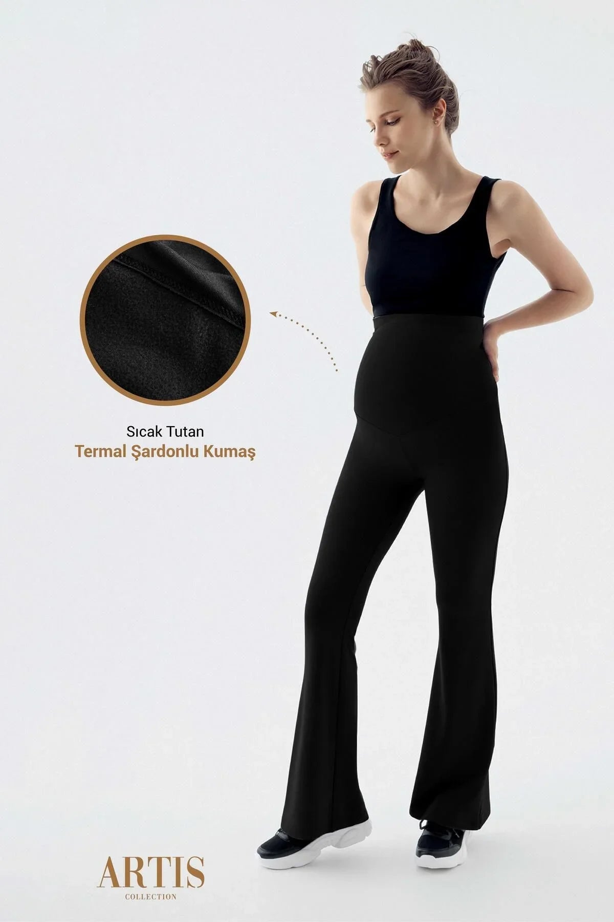 Termal Şardonlu Sıcak Tutan Esnek Beli Ayarlanabilir Kışlık İspanyol Paça Hamile Tayt T18