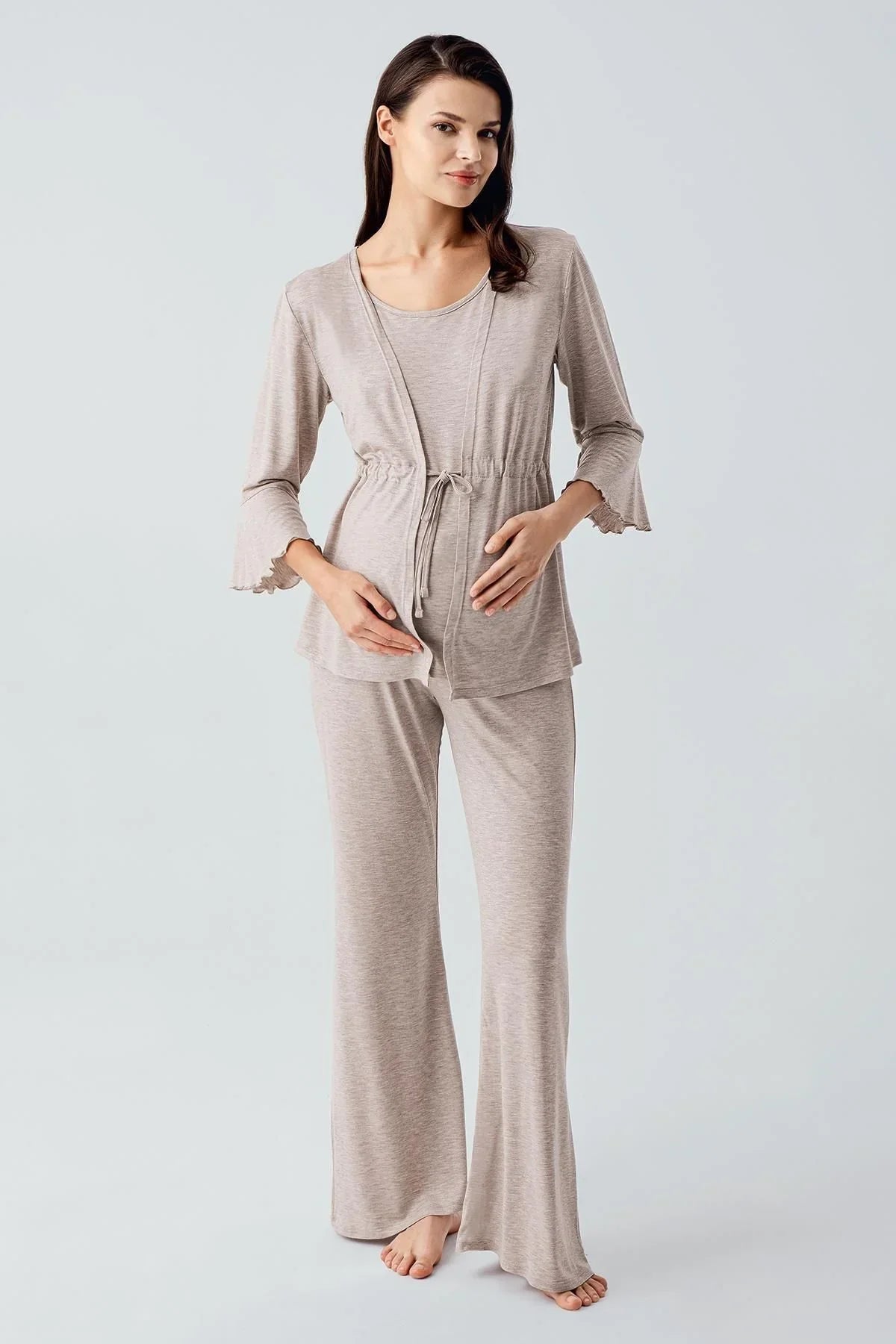 Three Quarter Sleeve Flare Leg Flexible Viscose Maternity Pajama Set 17215