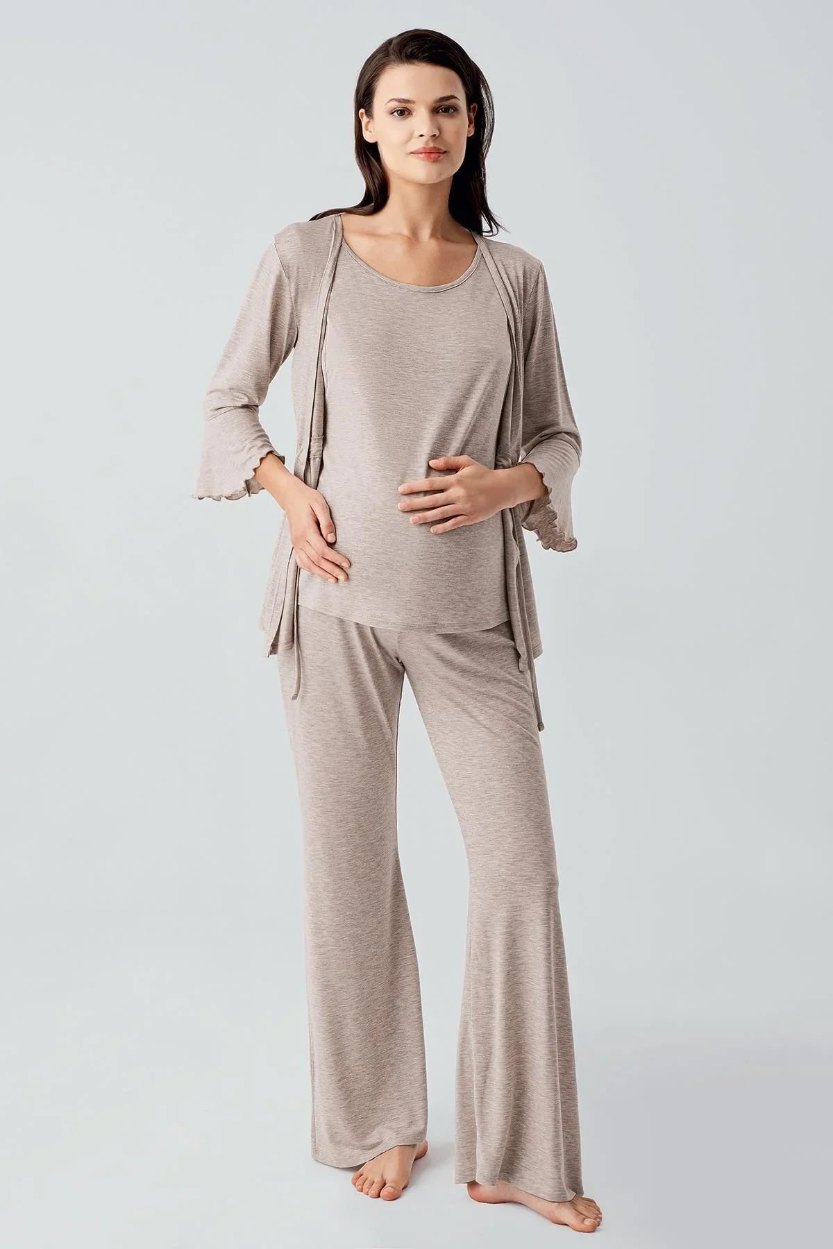 Three Quarter Sleeve Flare Leg Flexible Viscose Maternity Pajama Set 17215