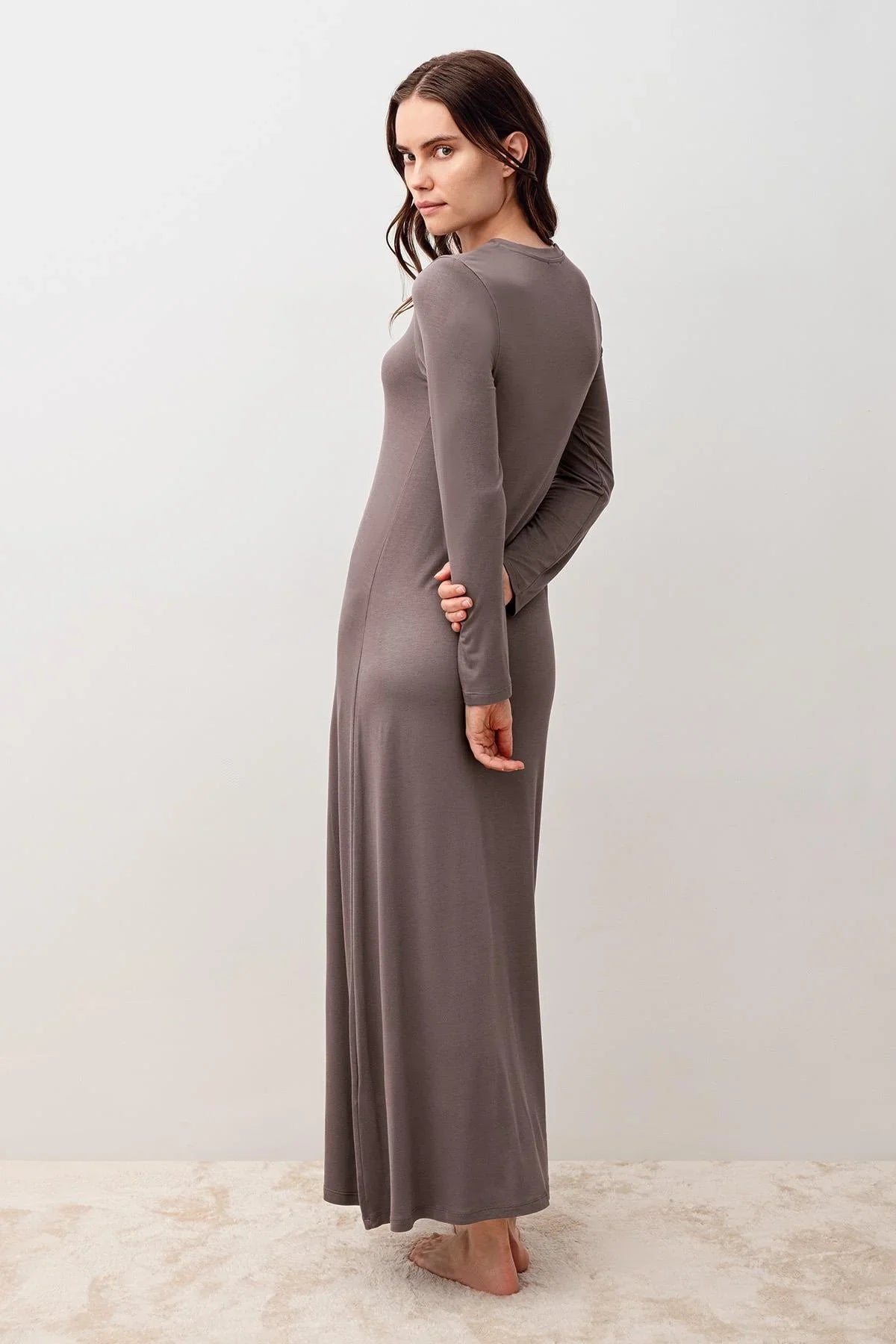 Uzun Kollu Basic Rahat Günlük Likralı Esnek Viskoz Soft Elbise 20108 - Artış Collection