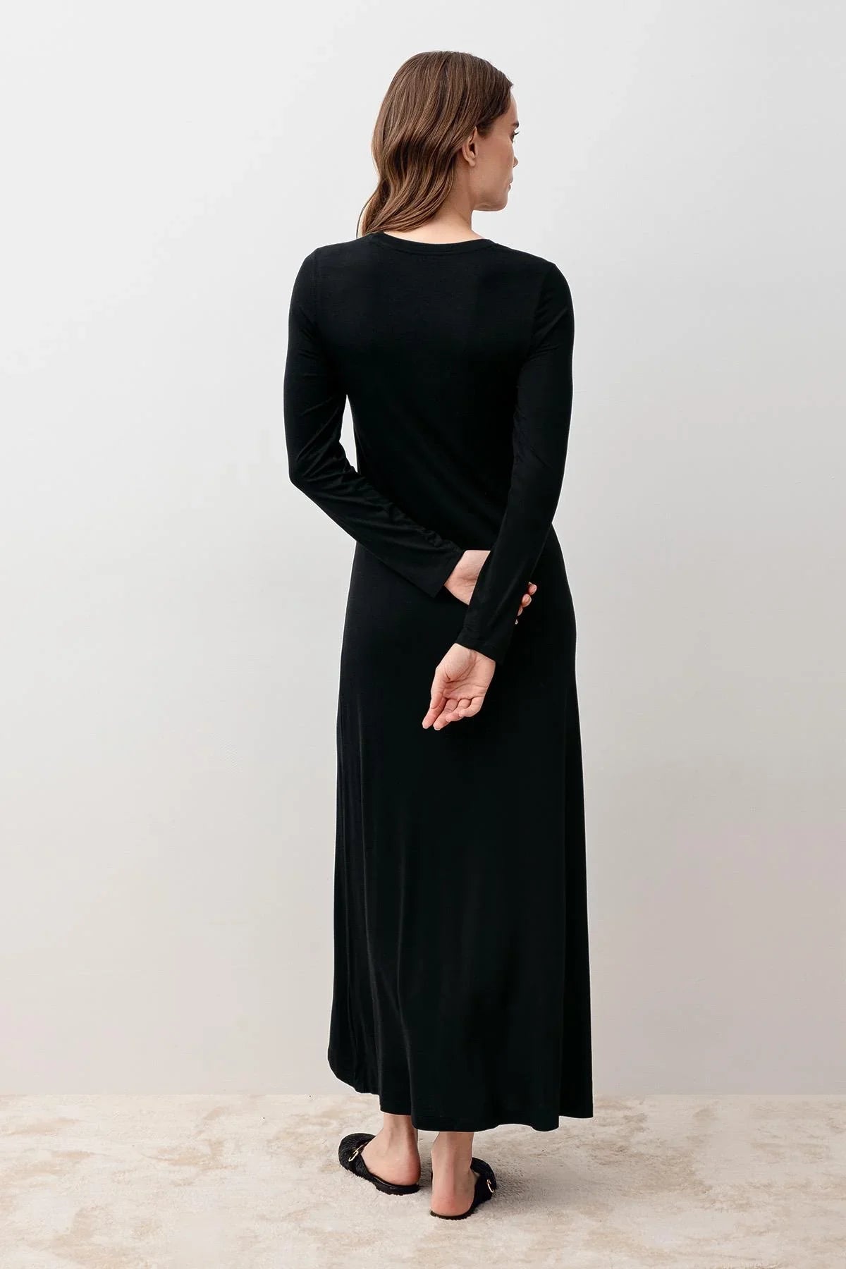 Uzun Kollu Basic Rahat Günlük Likralı Esnek Viskoz Soft Elbise 20108 - Artış Collection
