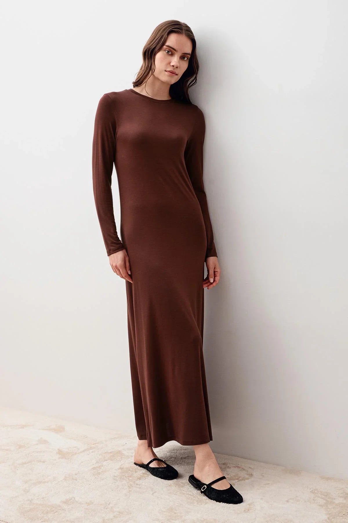 Uzun Kollu Basic Rahat Günlük Likralı Esnek Viskoz Soft Elbise 20108 - Artış Collection