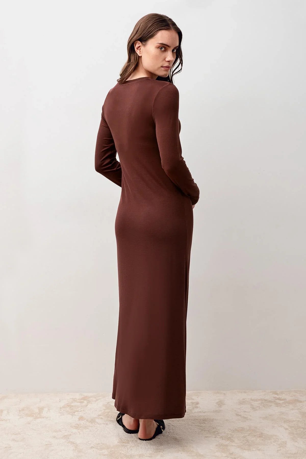 Uzun Kollu Basic Rahat Günlük Likralı Esnek Viskoz Soft Elbise 20108 - Artış Collection