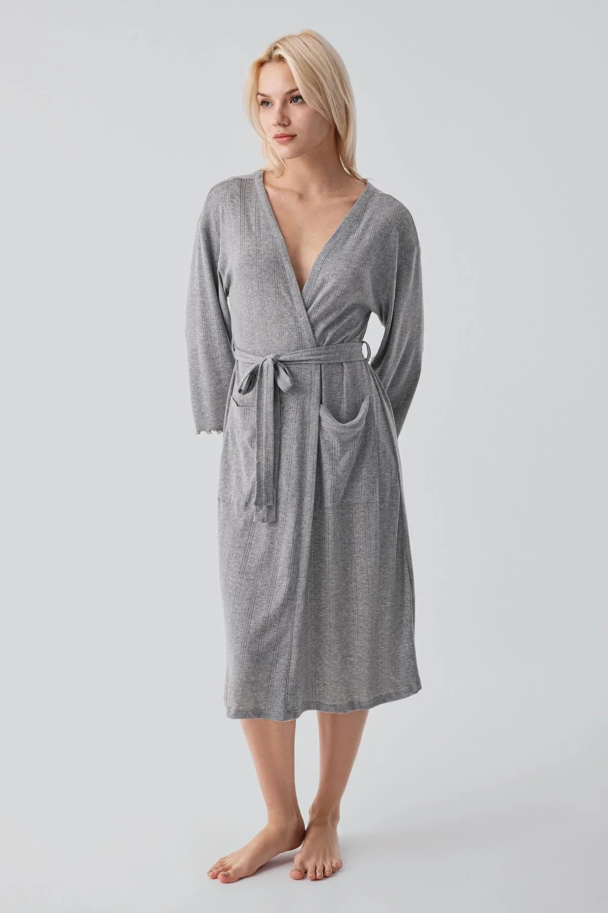 Uzun Kollu Ajurlu Esnek Pamuklu Sabahlık 17508 - Artış Collection