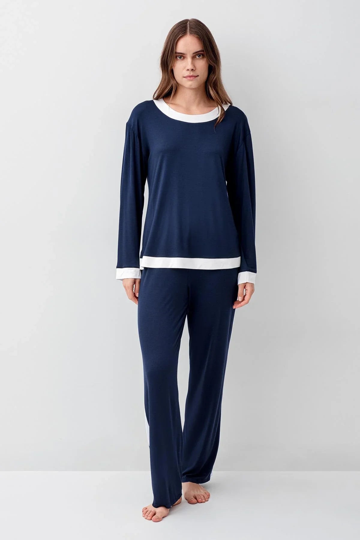 Uzun Kollu Basic Esnek Likralı Viskoz Soft Pijama Takım 18209 - Artış Collection
