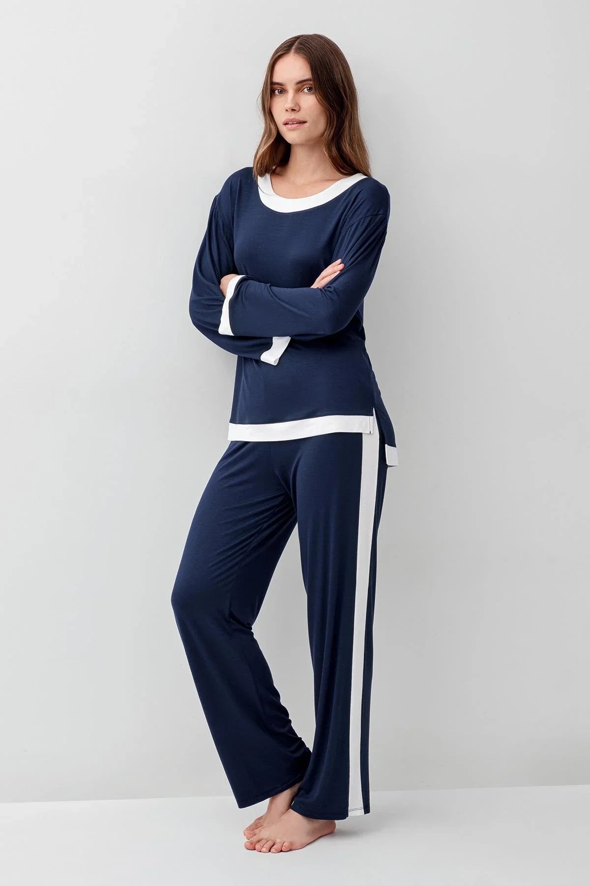 Uzun Kollu Basic Esnek Likralı Viskoz Soft Pijama Takım 18209 - Artış Collection