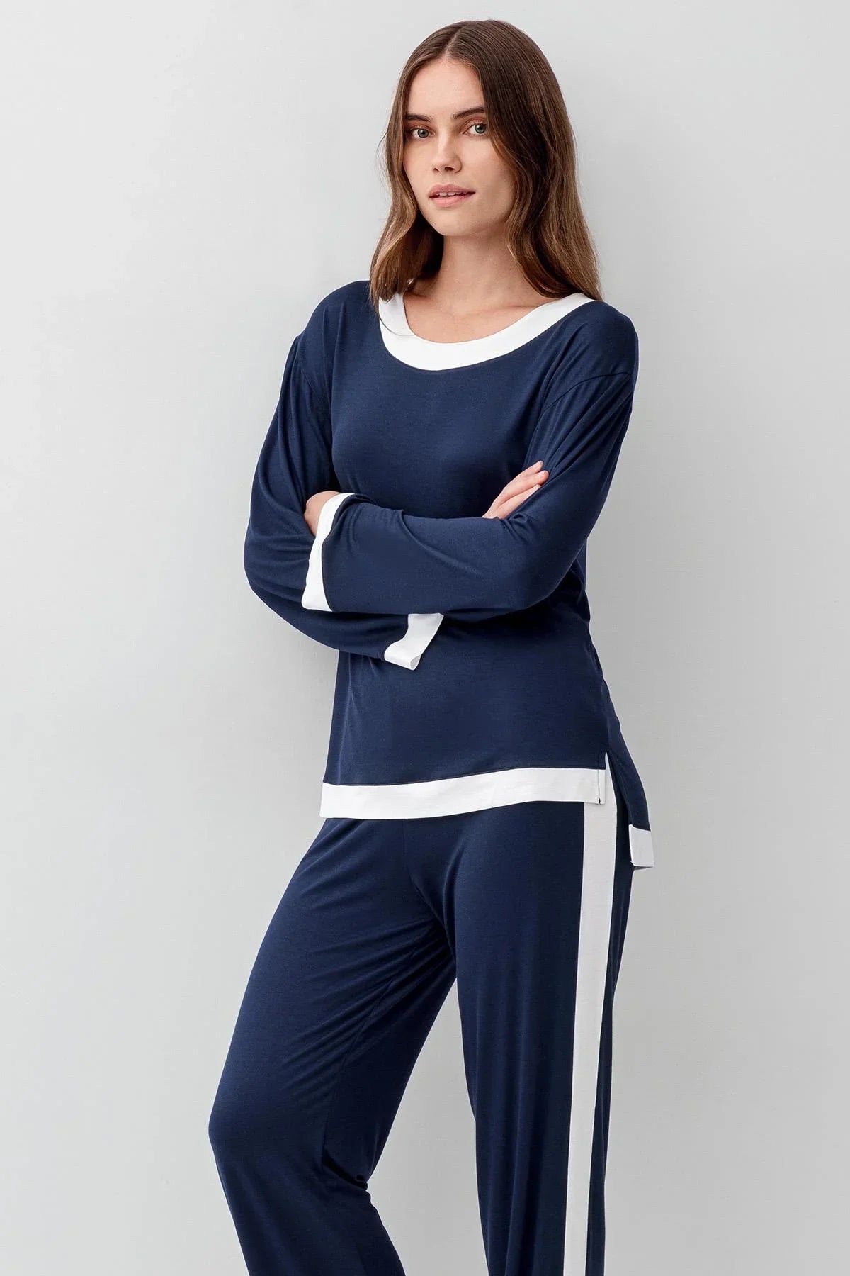 Uzun Kollu Basic Esnek Likralı Viskoz Soft Pijama Takım 18209 - Artış Collection