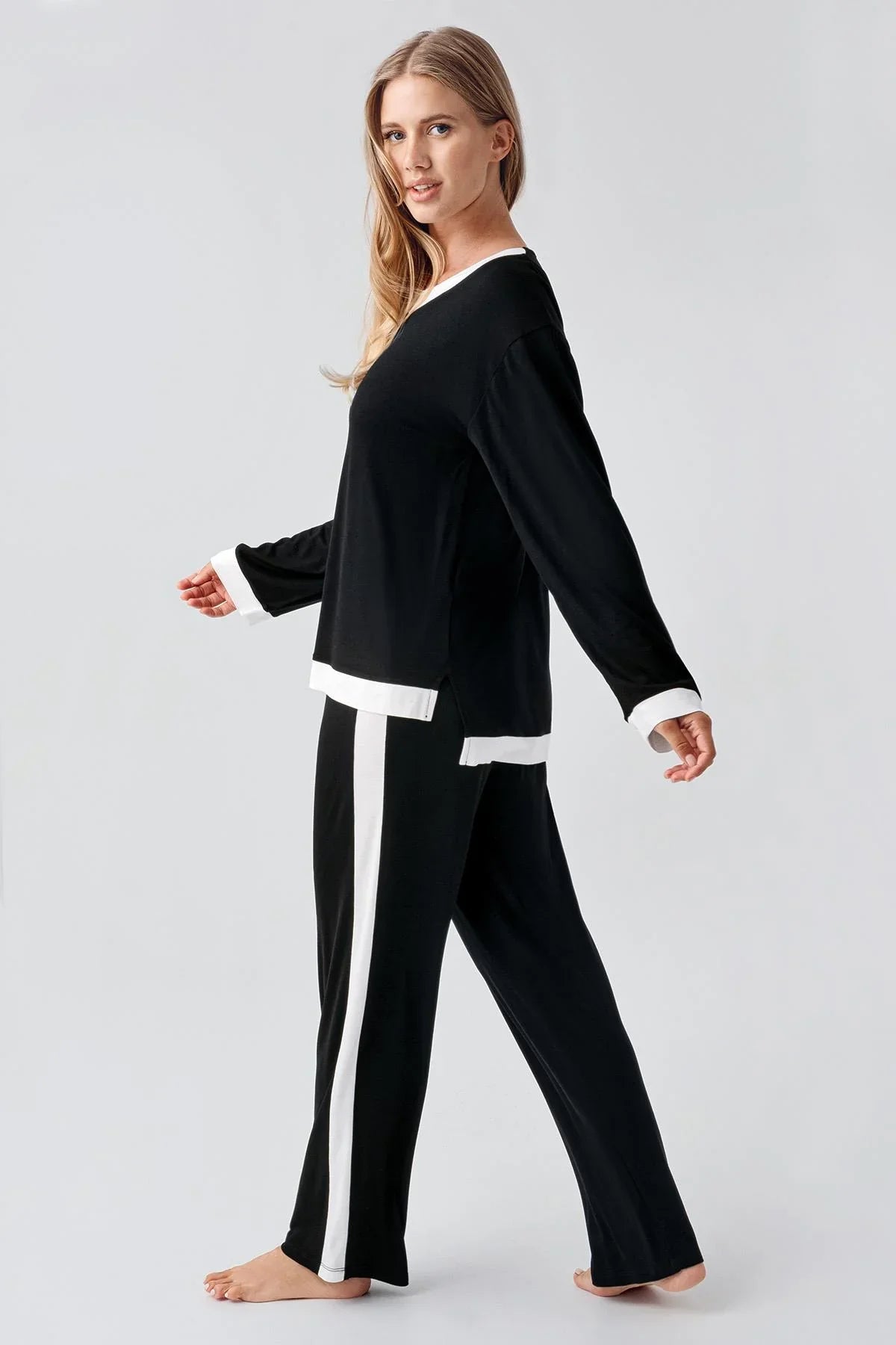 Uzun Kollu Basic Esnek Viskoz Pijama Takım 18209