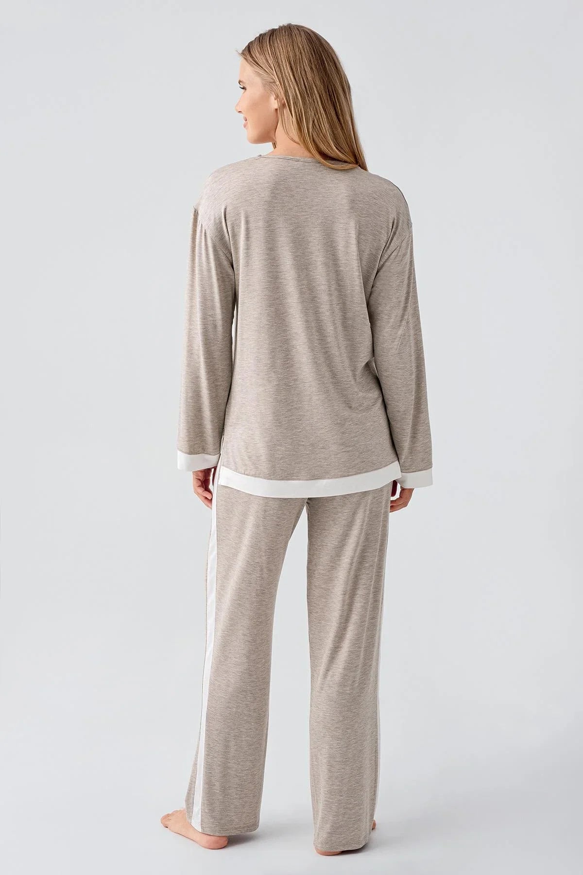 Uzun Kollu Basic Esnek Viskoz Pijama Takım 18209