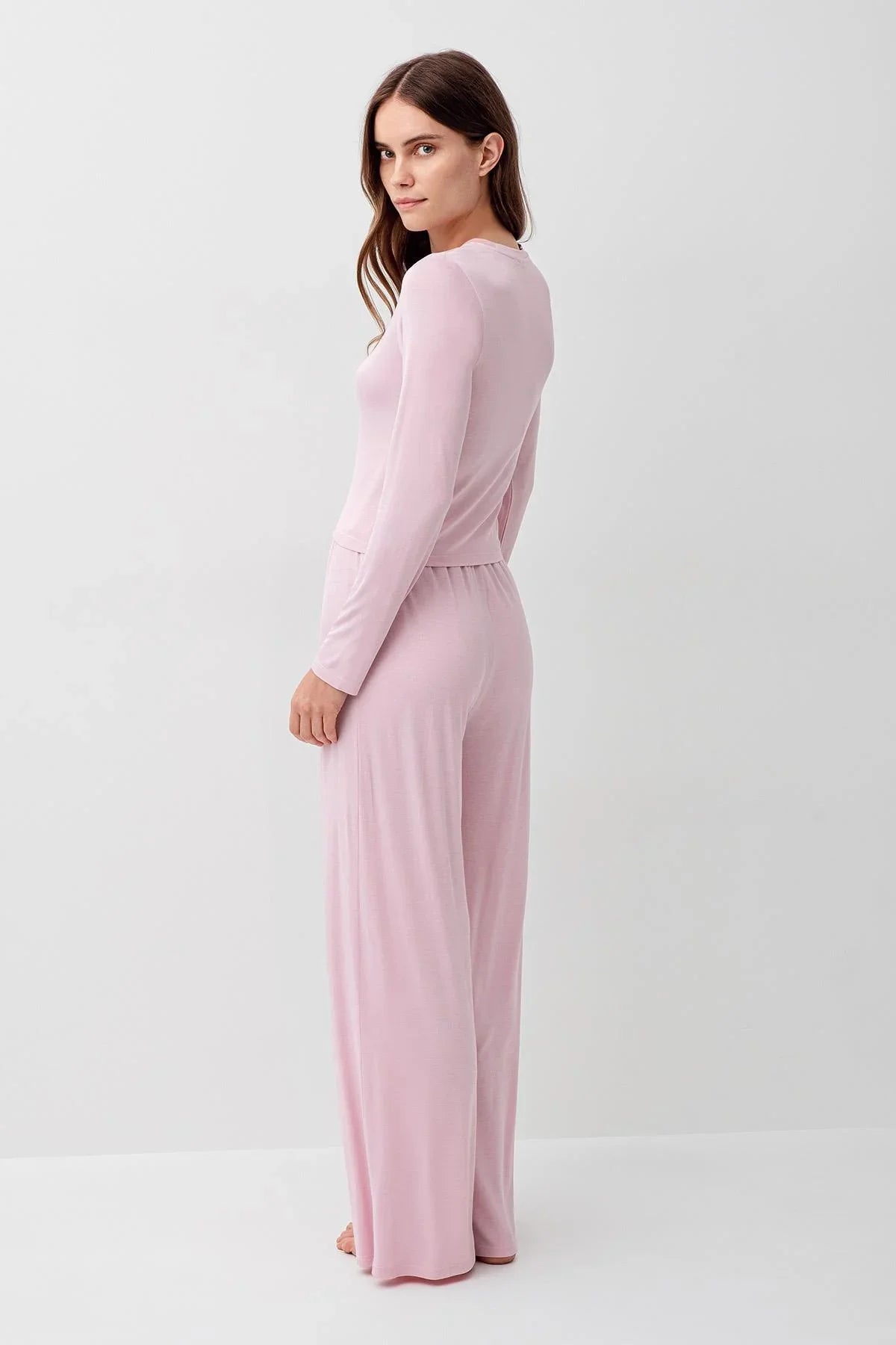 Uzun Kollu Crop Bol Paça Esnek Likralı Viskoz Soft Pijama Takım 18210 - Artış Collection