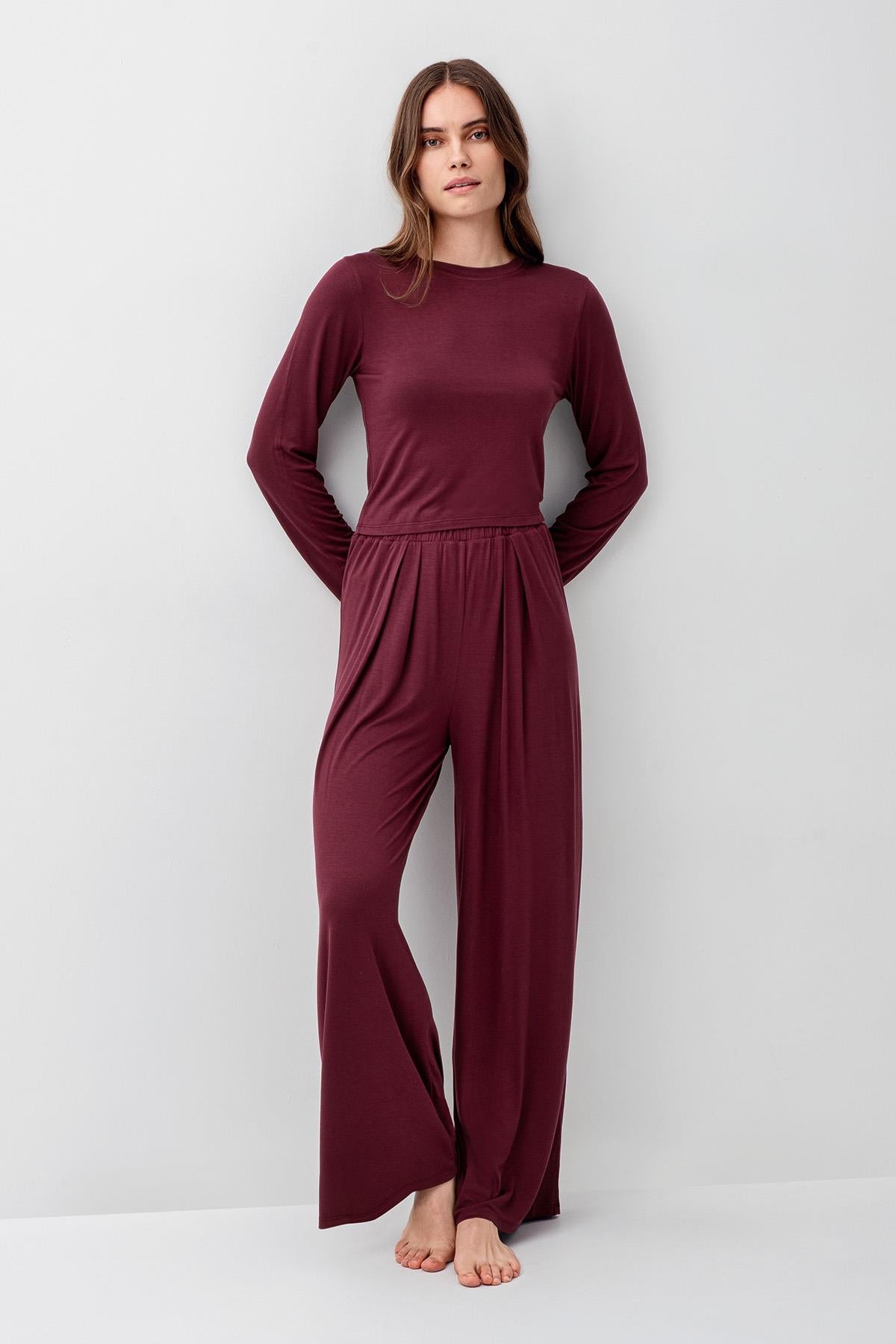 Uzun Kollu Crop Bol Paça Esnek Likralı Viskoz Soft Pijama Takım 18210