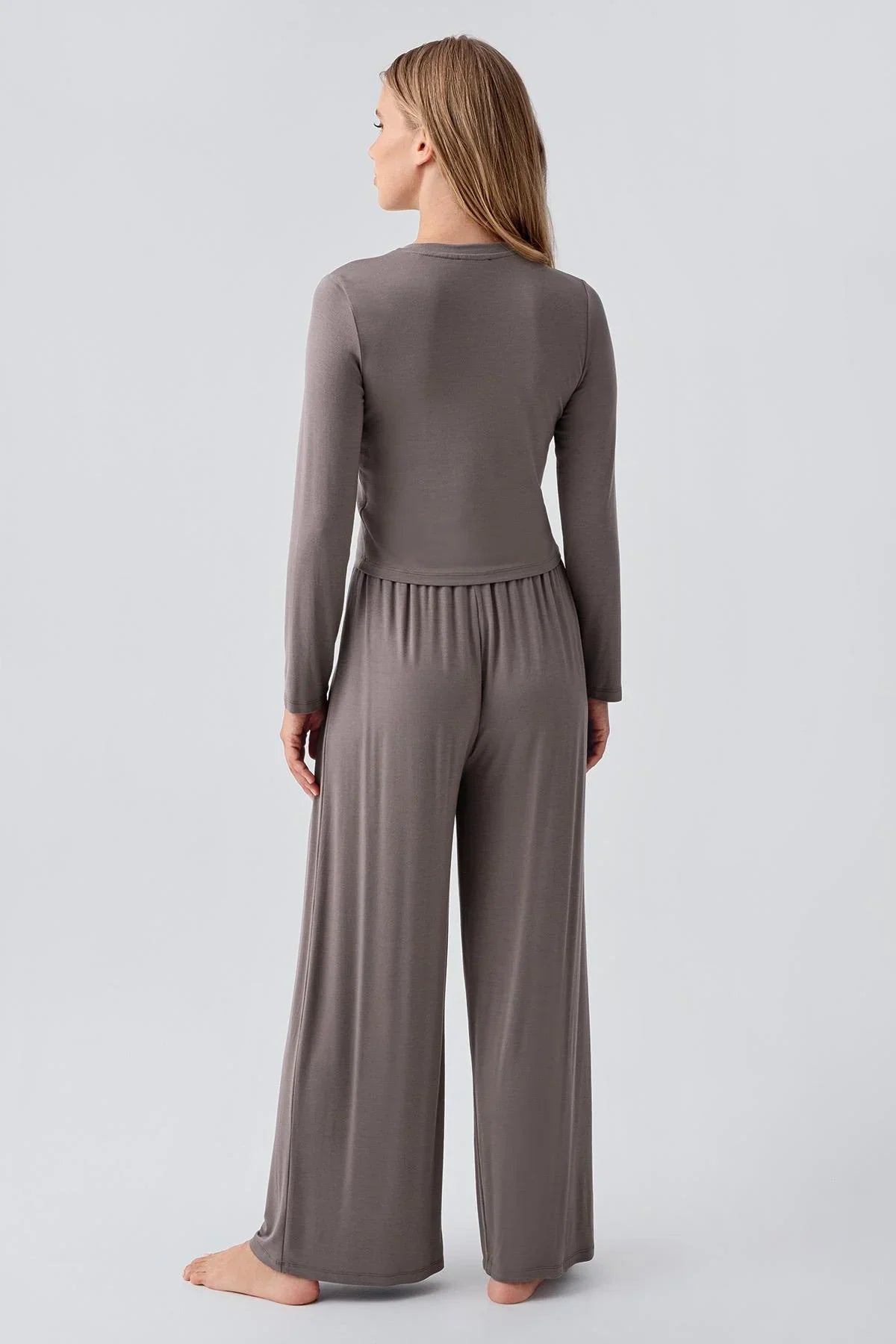 Uzun Kollu Crop Bol Paça Esnek Viskoz Pijama Takım 18210 - Artış Collection