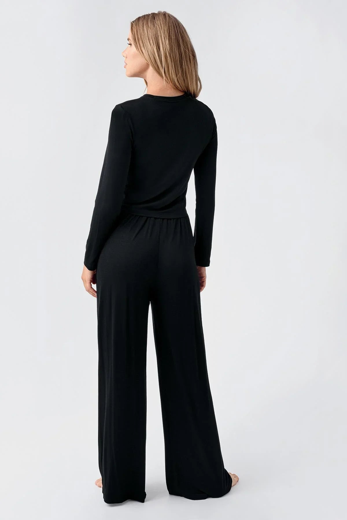 Uzun Kollu Crop Bol Paça Esnek Viskoz Pijama Takım 18210 - Artış Collection