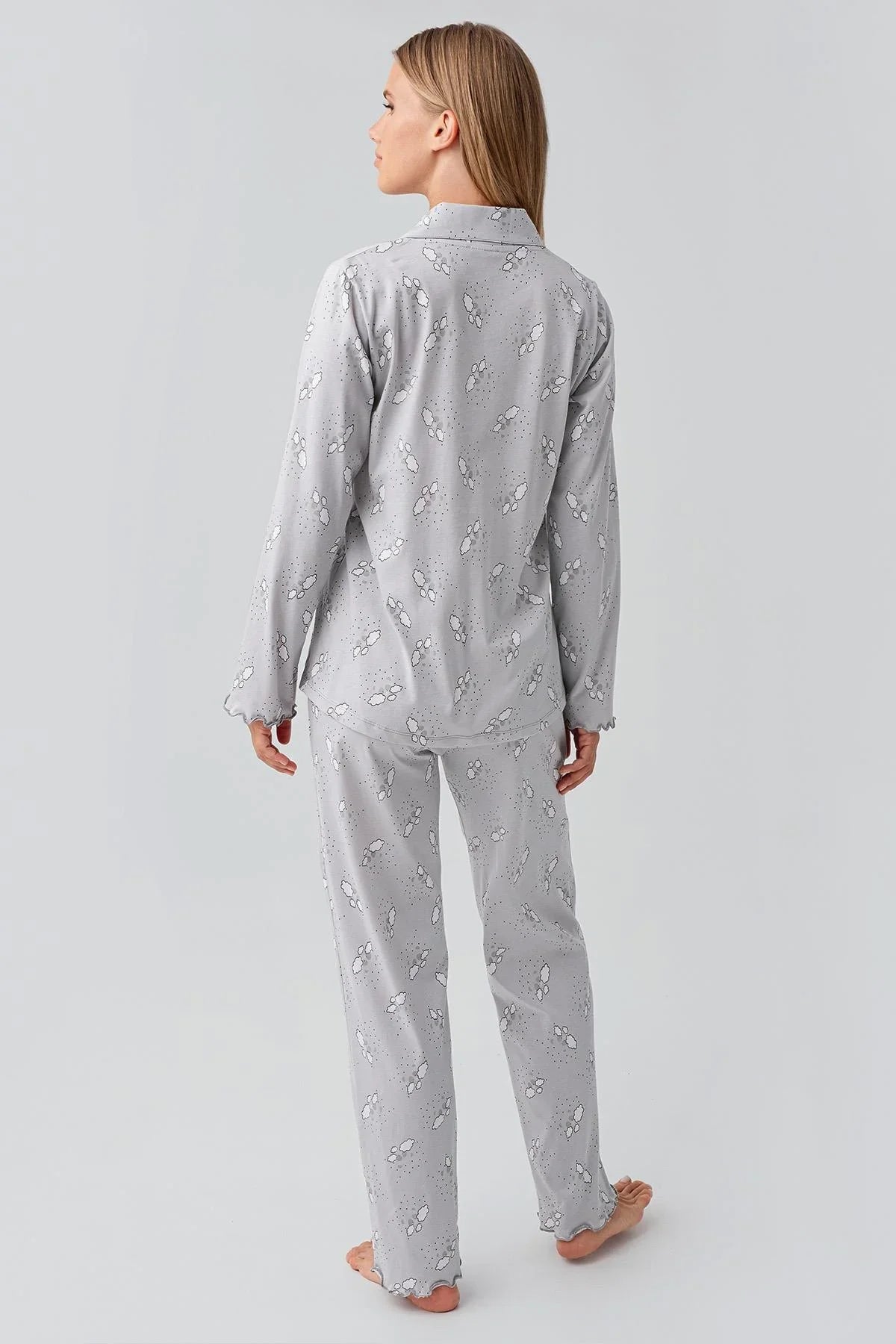 Uzun Kollu Desenli Düğmeli Esnek Pamuklu Hamile Pijama Takım 18200 - Artış Collection