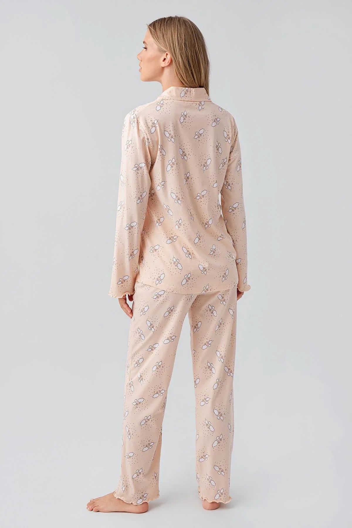 Uzun Kollu Desenli Düğmeli Esnek Pamuklu Hamile Pijama Takım 18200 - Artış Collection