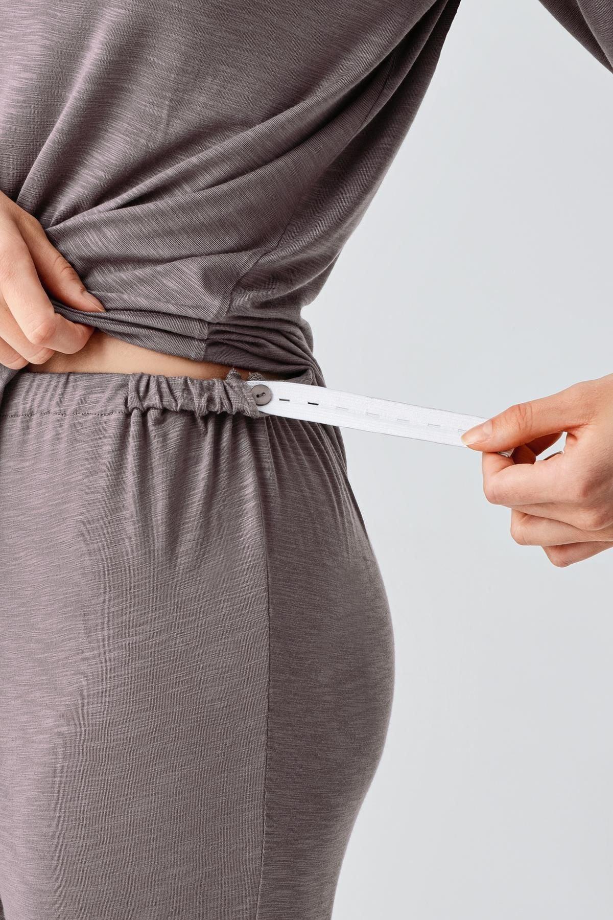 Uzun Kollu Desenli Esnek Viskoz Dokuma Hamile Sabahlık Pijama Takım 23108 - Artış Collection