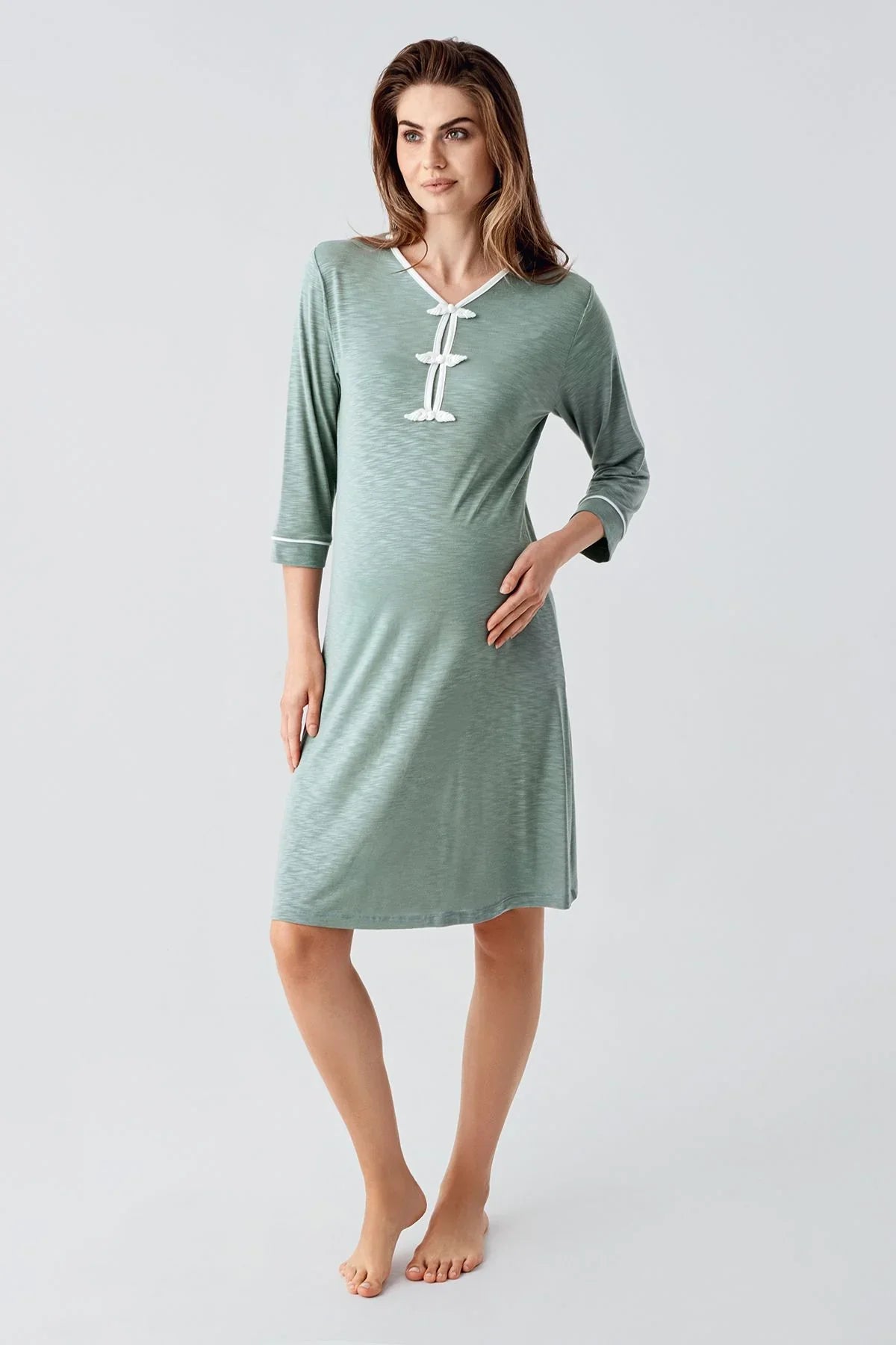 Uzun Kollu Desenli Viskon Hamile Sabahlık Gecelik Takım 24108