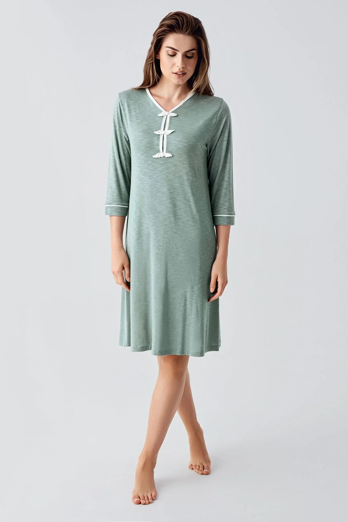 Uzun Kollu Desenli Viskon Hamile Sabahlık Gecelik Takım 24108