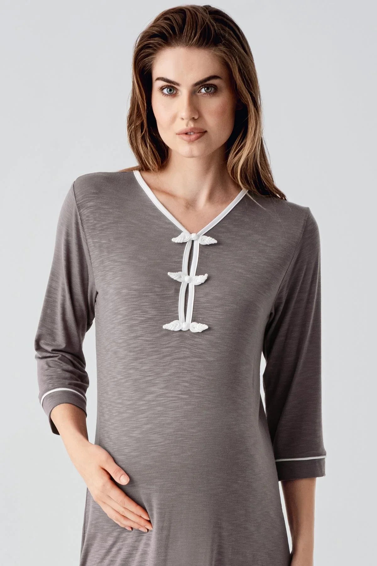 Uzun Kollu Desenli Viskon Hamile Sabahlık Gecelik Takım 24108